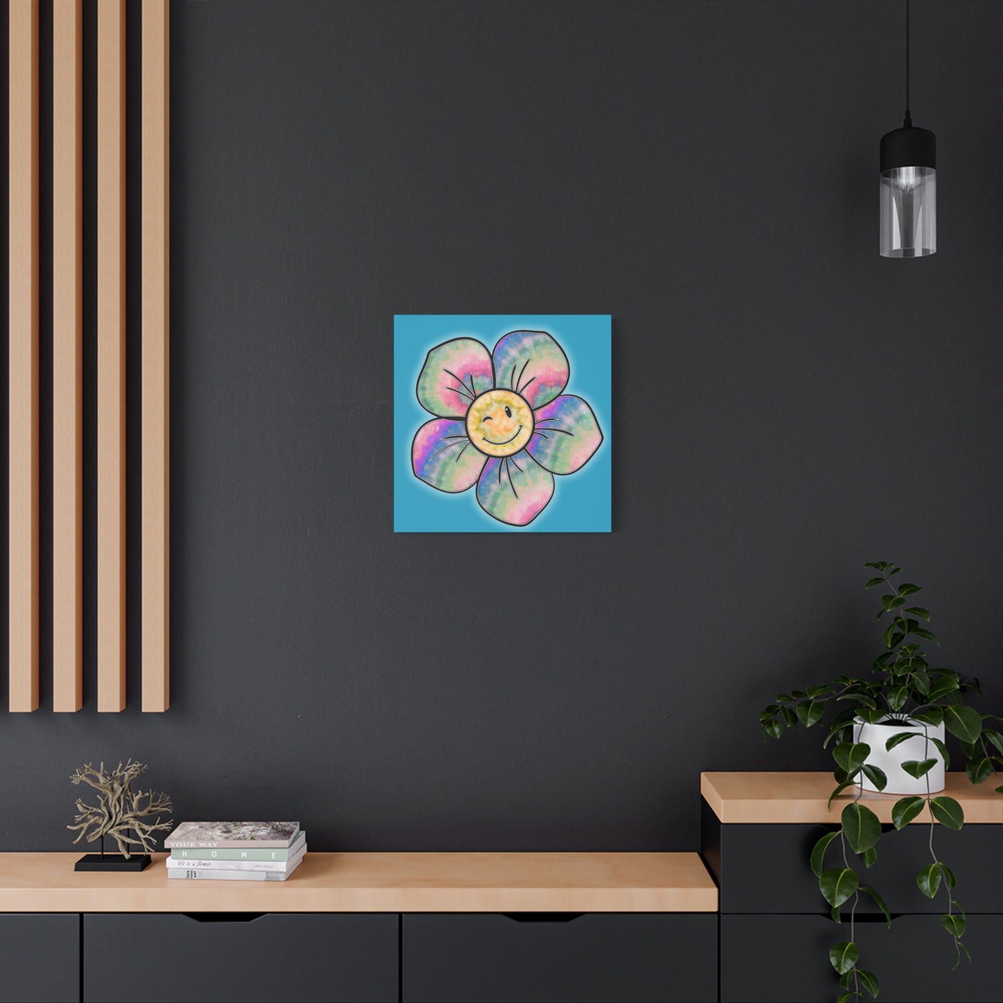 Canvas Print - Psychedelic Flower with Tye-Dye Petals and Winky Face
