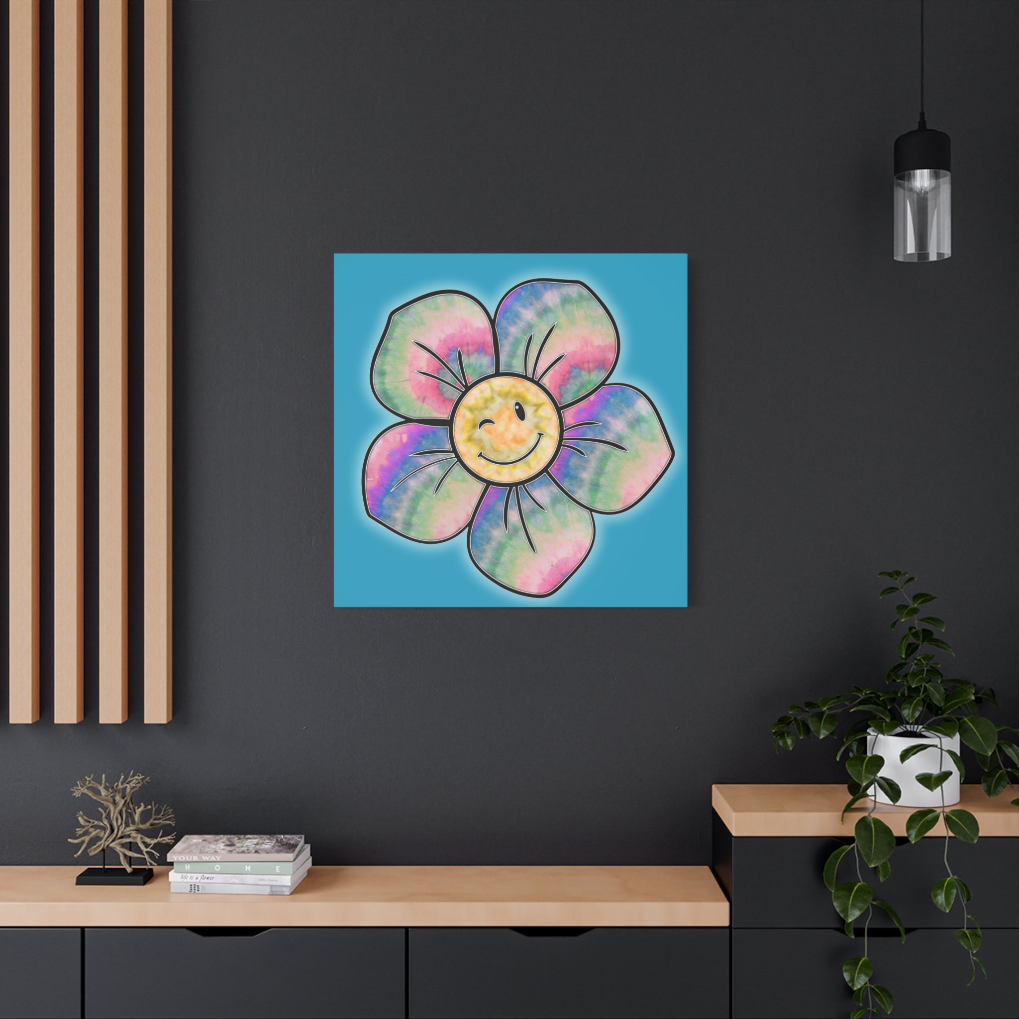 Canvas Print - Psychedelic Flower with Tye-Dye Petals and Winky Face