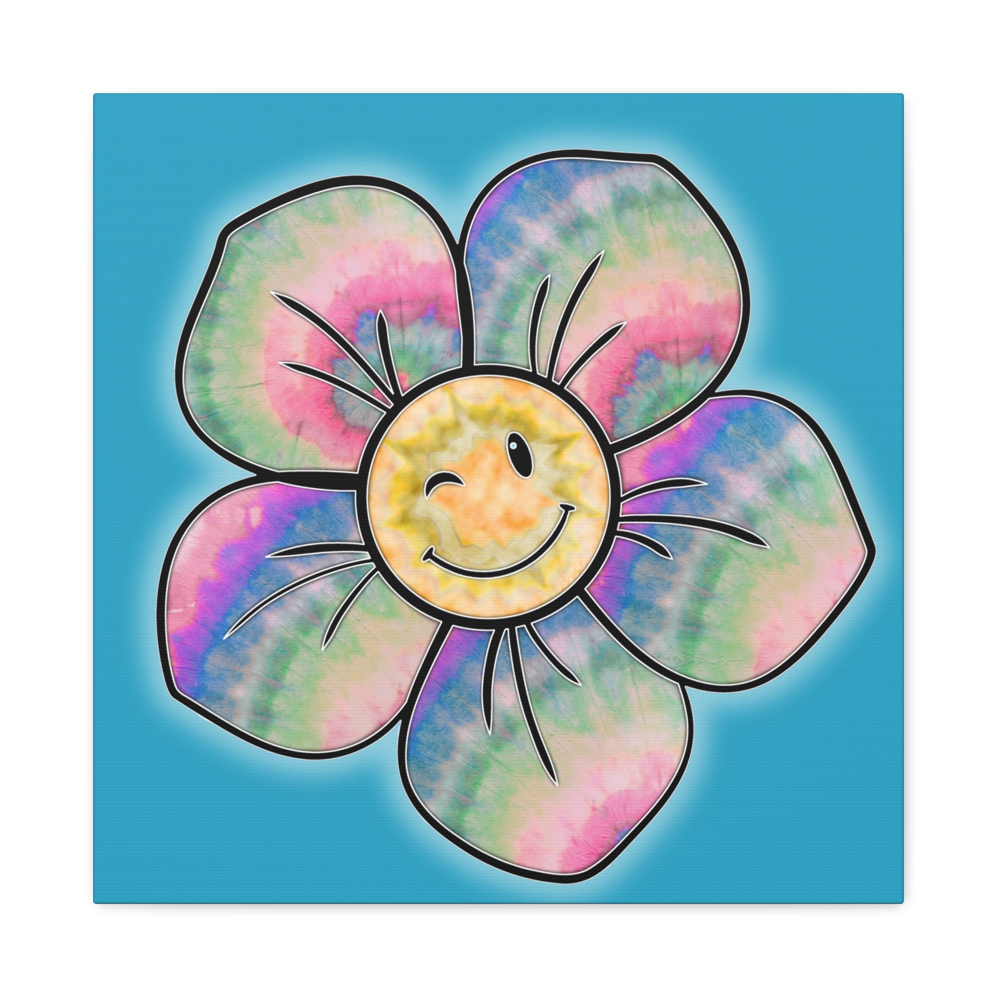 Canvas Print - Psychedelic Flower with Tye-Dye Petals and Winky Face