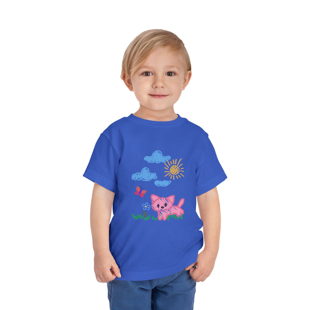 Toddler T-Shirt Cat Outside Crayon Drawing