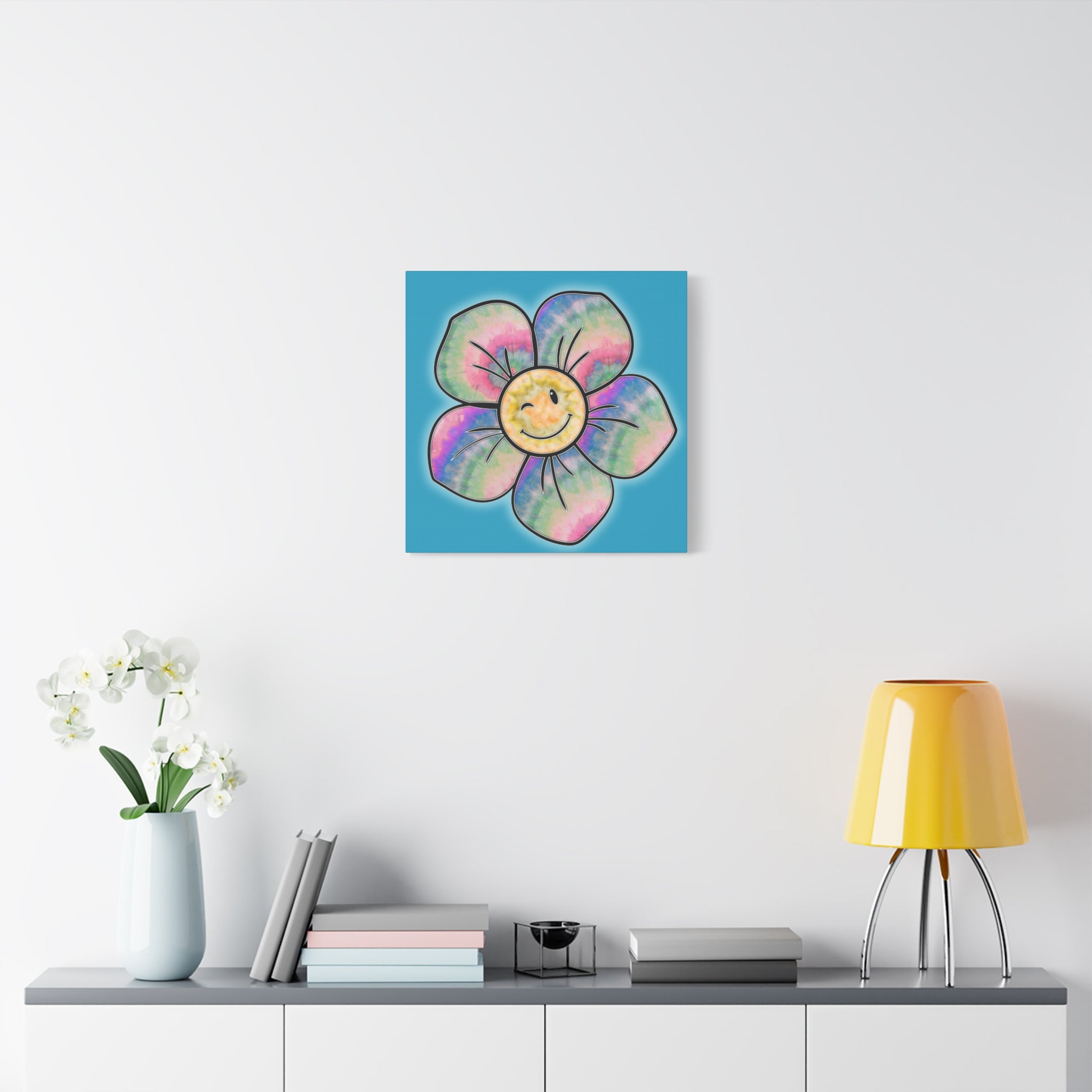 Canvas Print - Psychedelic Flower with Tye-Dye Petals and Winky Face