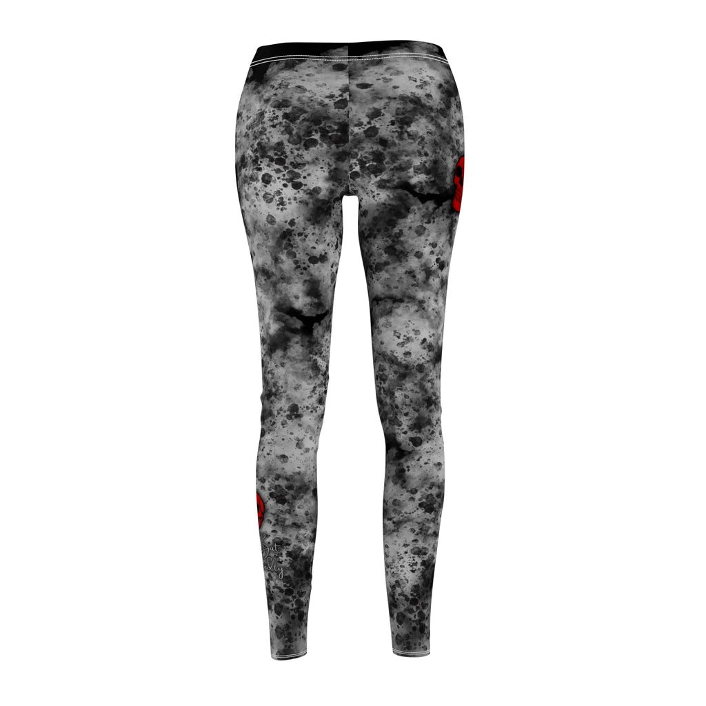 Skull Rose Leggings — Gothic Black Marble Print Women's Leggings