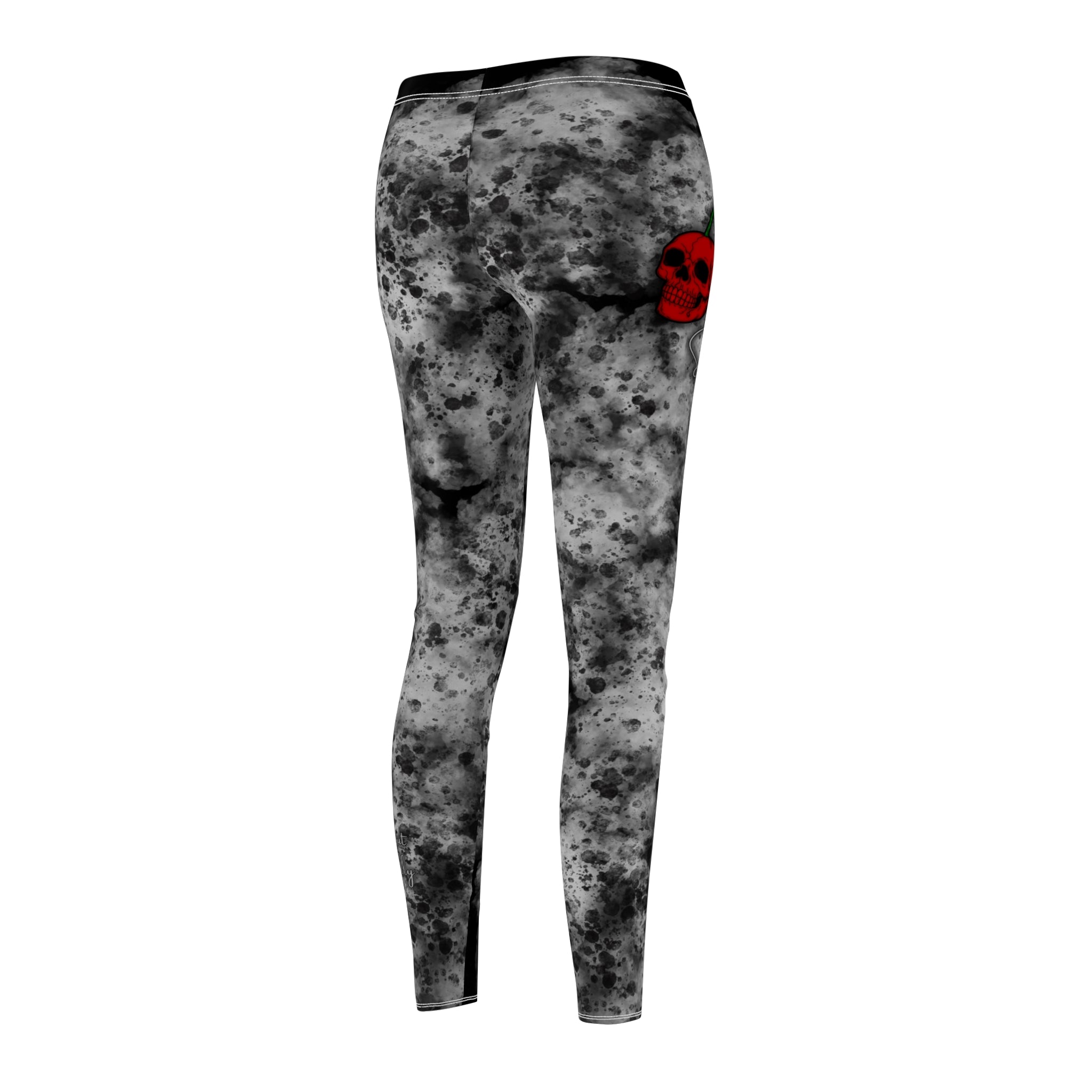 Skull Rose Leggings — Gothic Black Marble Print Women's Leggings