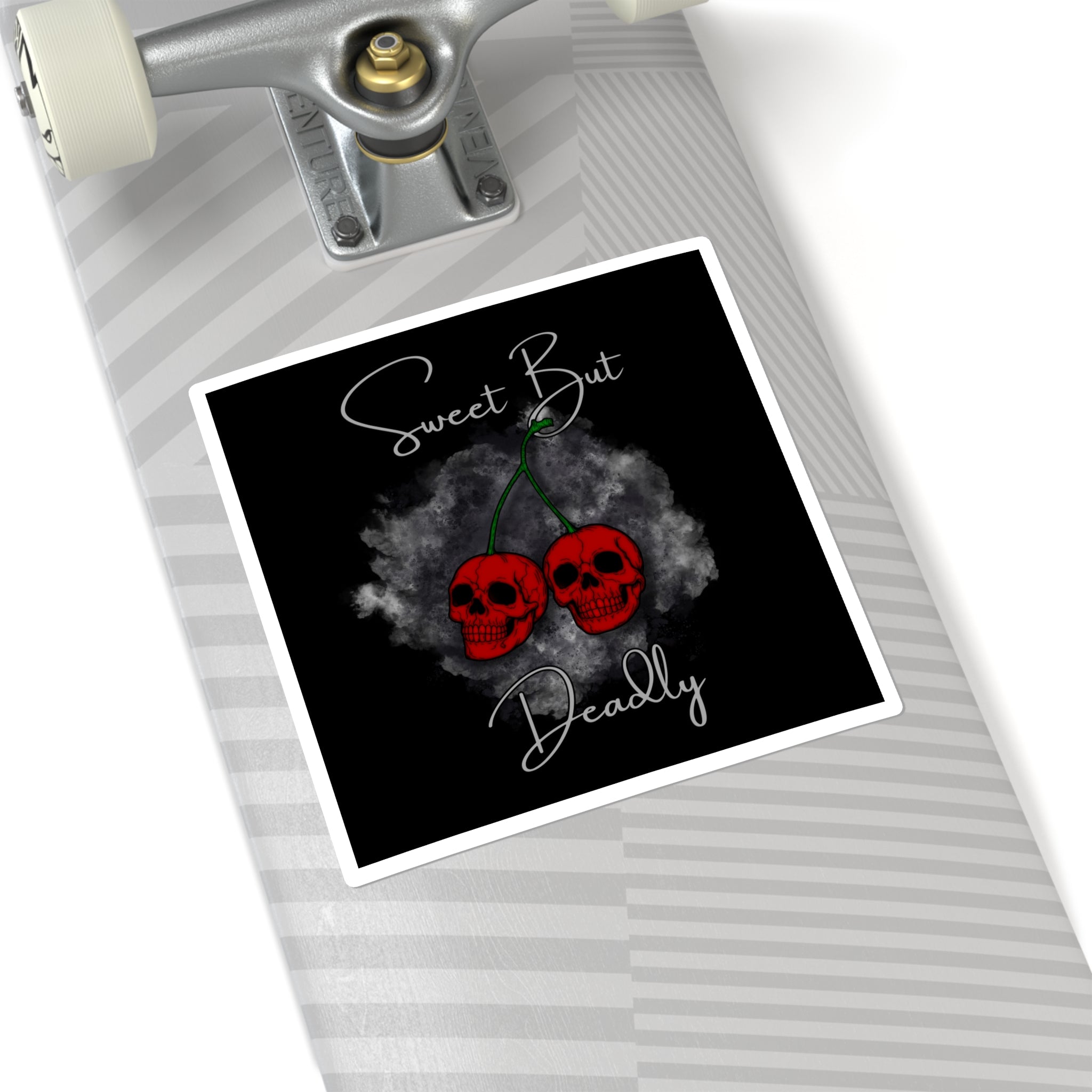 Sweet But Deadly Cherry Skull Square Sticker — Gothic Cute Laptop Decal