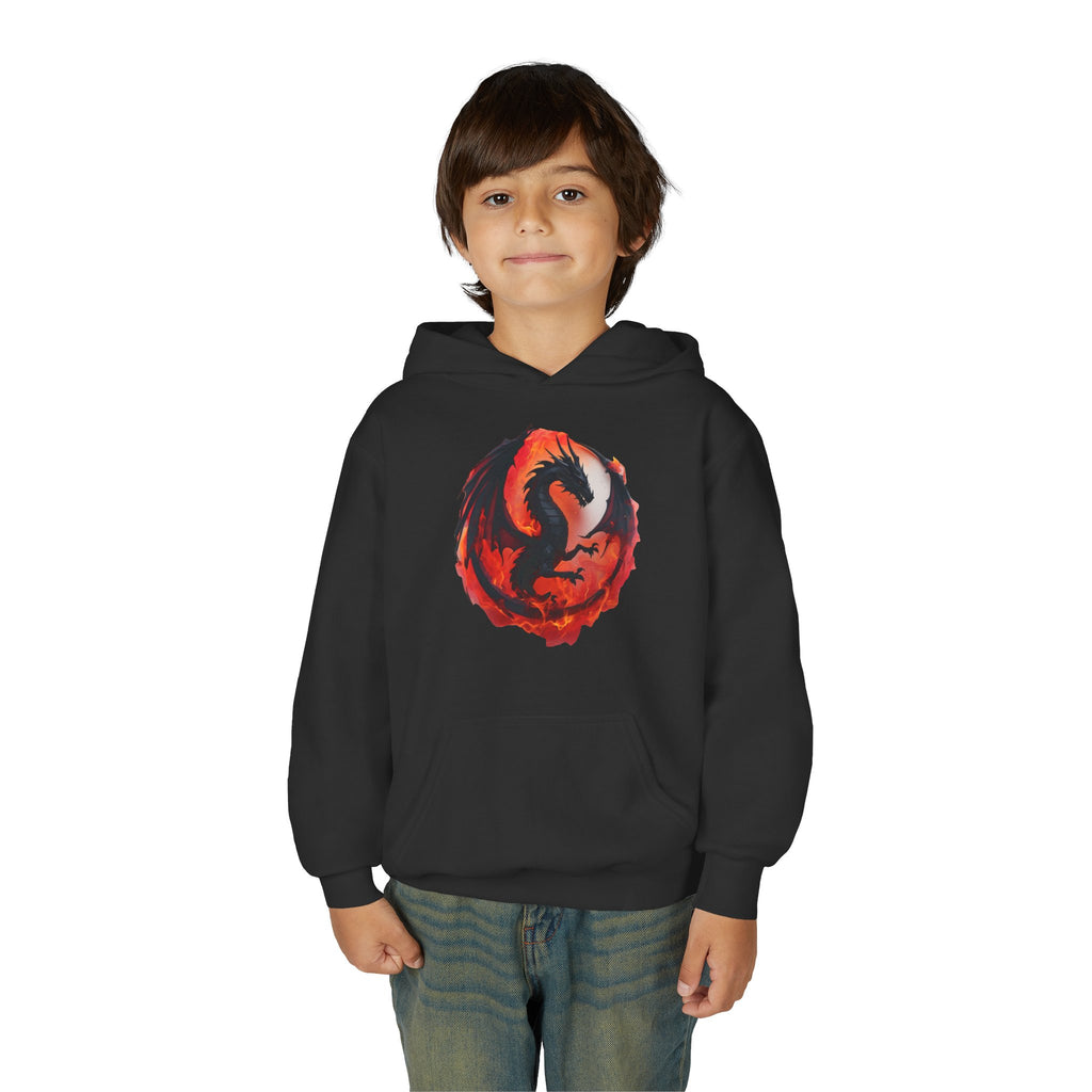 Youth Heavy Blend Hoodie with Dragon Design, Cozy Sweatshirt for Kids, Perfect Gift for Dragons Lovers, Halloween, Birthday