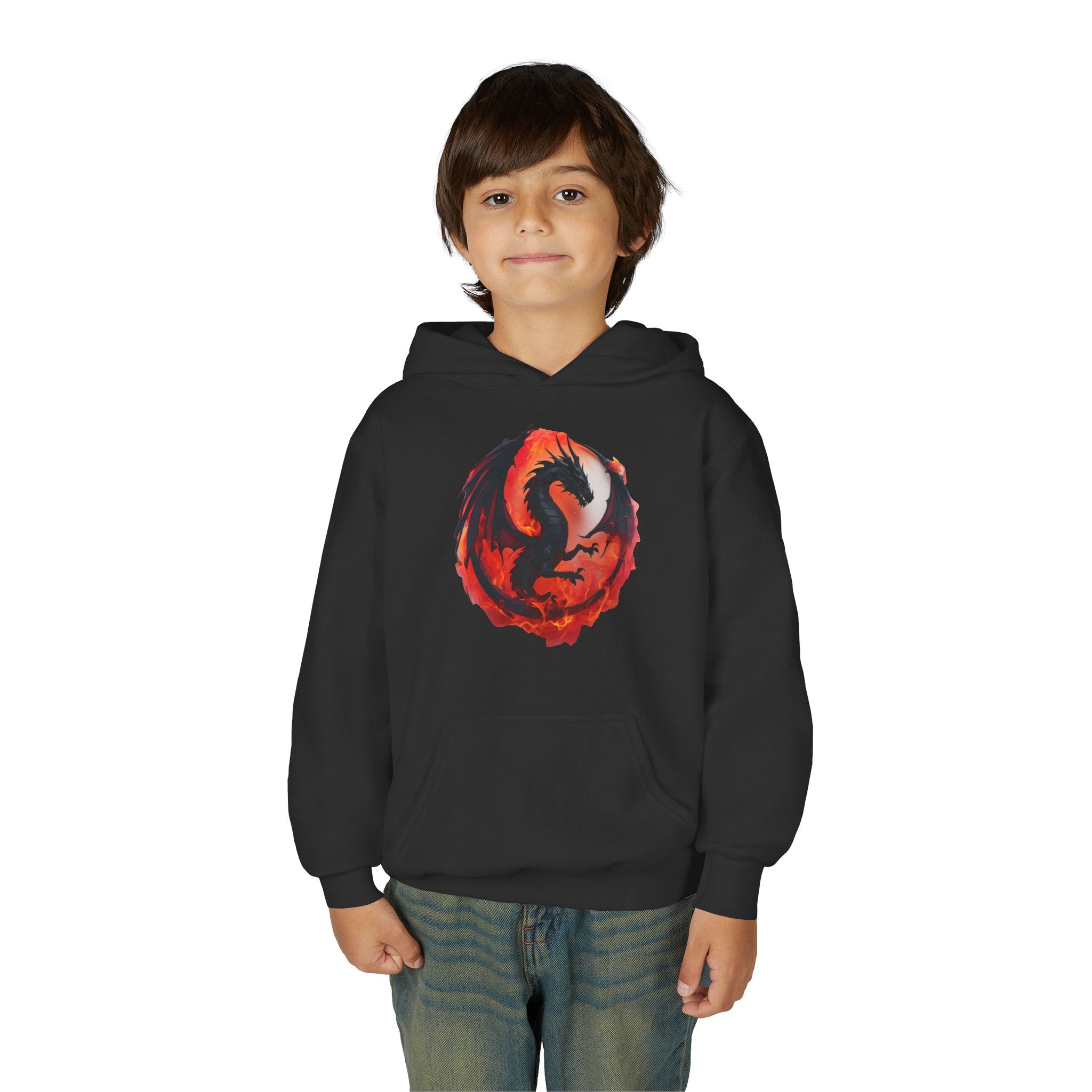 Youth Heavy Blend Hoodie with Dragon Design, Cozy Sweatshirt for Kids, Perfect Gift for Dragons Lovers, Halloween, Birthday