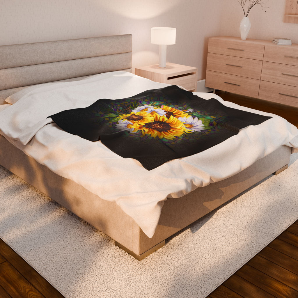 Plush Blanket Sunflowers and Daisies Floral Print