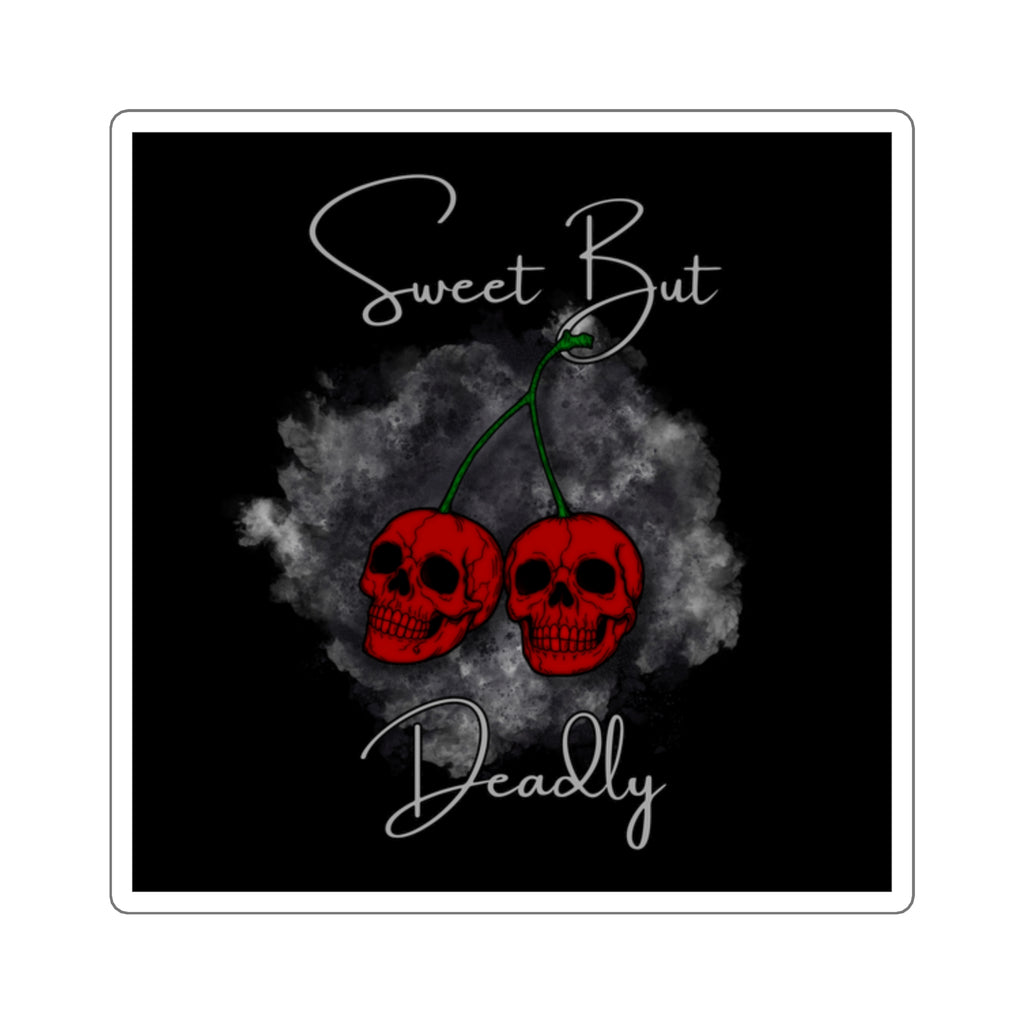 Sweet But Deadly Cherry Skull Square Sticker — Gothic Cute Laptop Decal