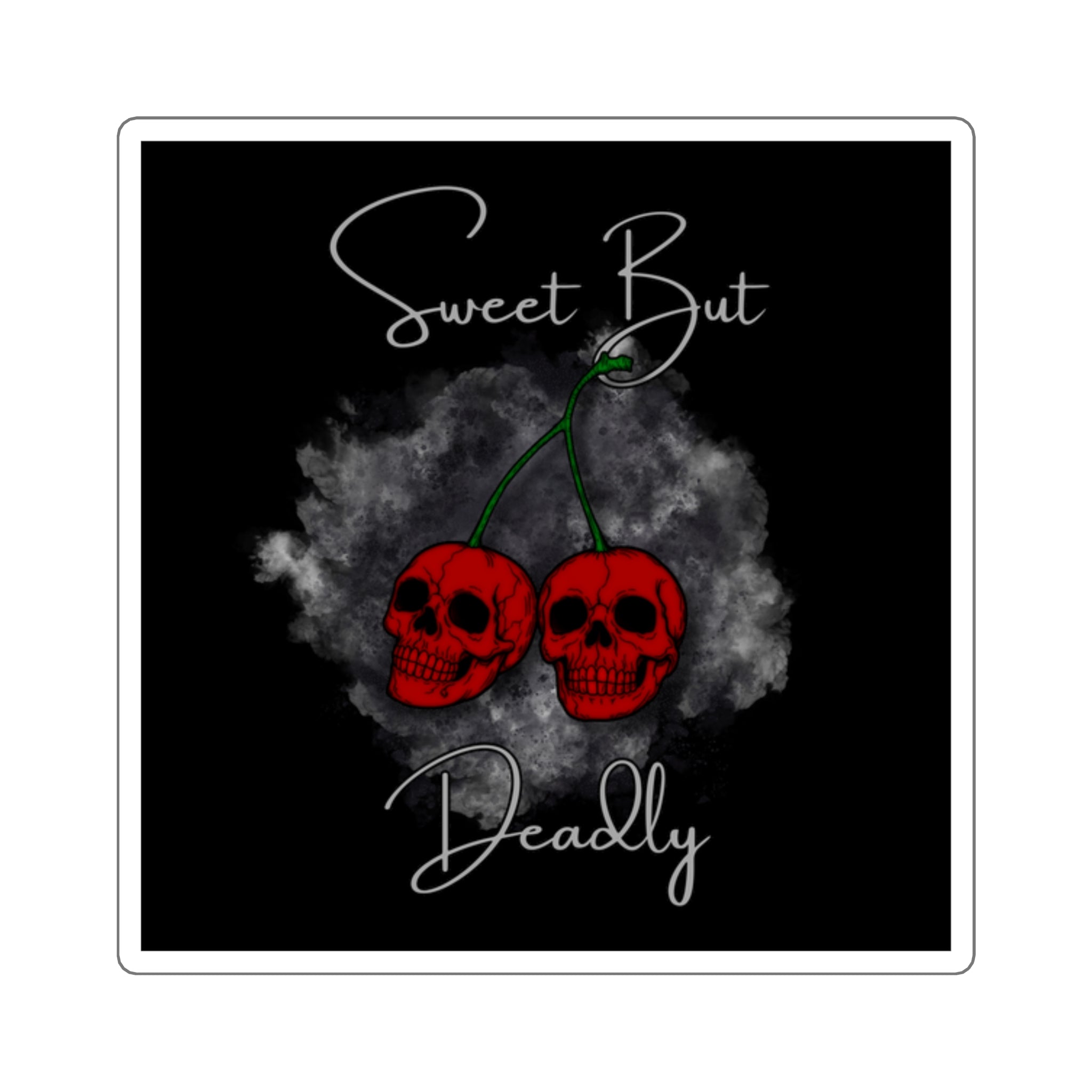 Sweet But Deadly Cherry Skull Square Sticker — Gothic Cute Laptop Decal
