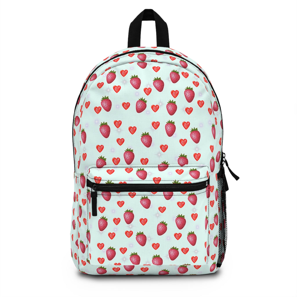 Strawberry Heart Backpack - Cute School Bag, Gift for Kids, Trendy Accessories, Strawberry Lover Gift, Back to School Essentials