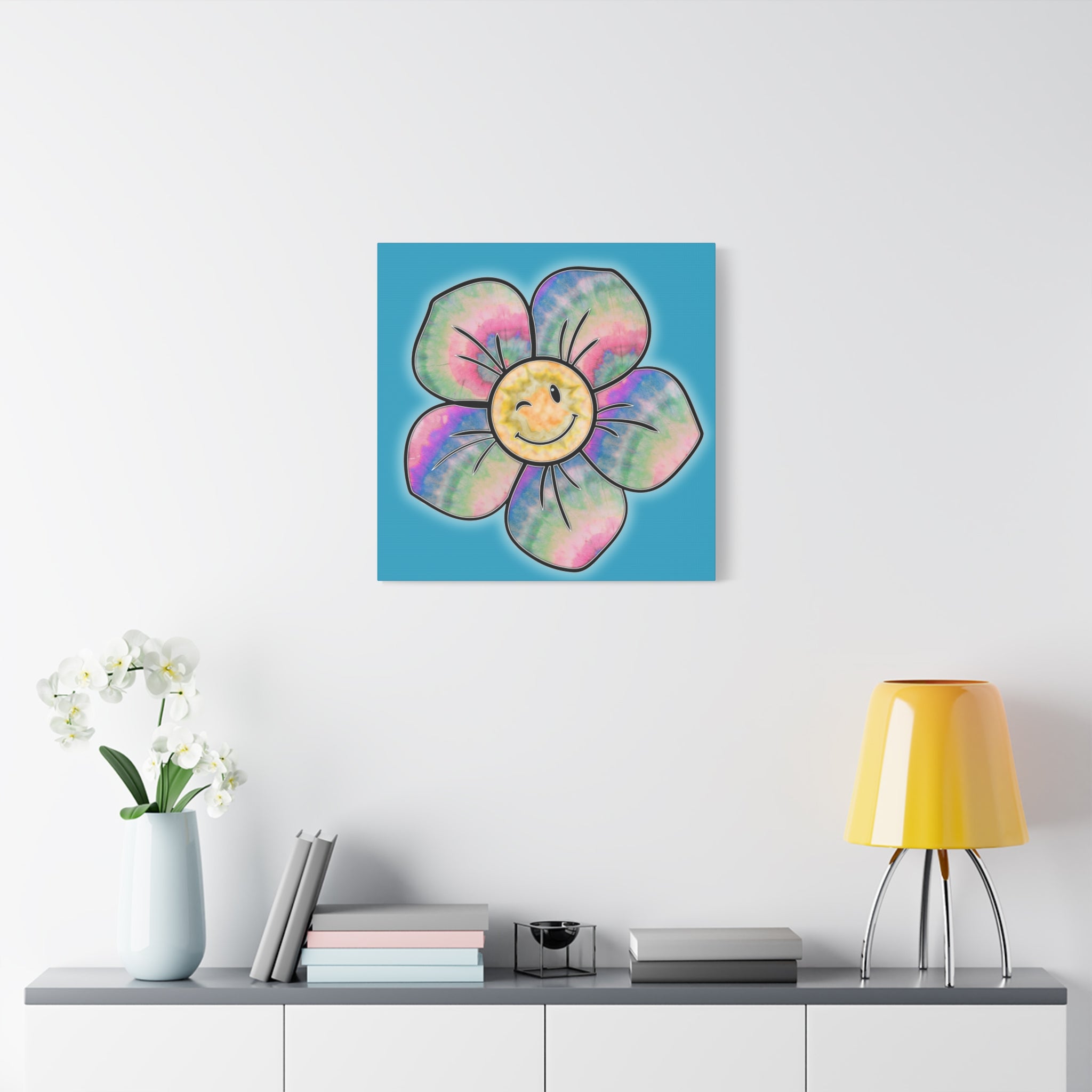 Canvas Print - Psychedelic Flower with Tye-Dye Petals and Winky Face