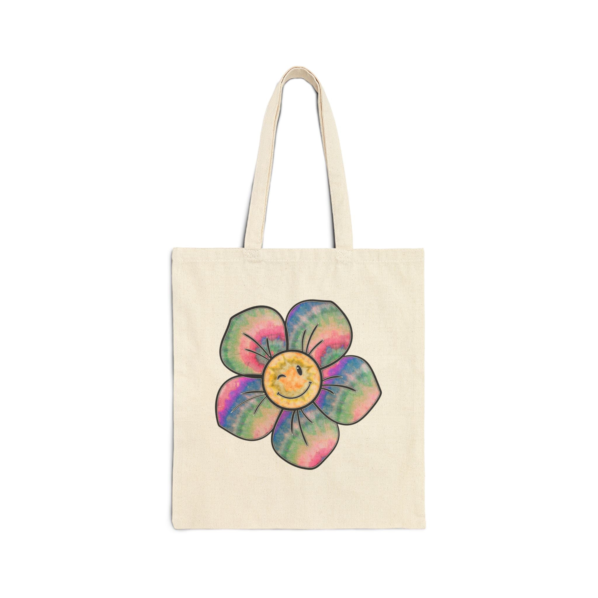 Colorful Flower Smile Tote Bag, Eco-Friendly Canvas Bag, Shopping Bag, Beach Bag, Gift for Her