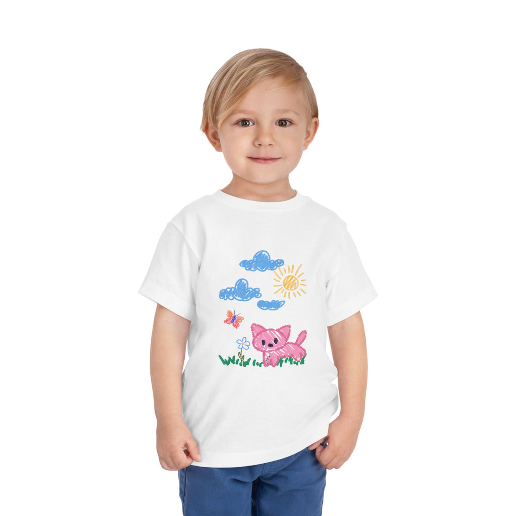 Toddler T-Shirt Cat Outside Crayon Drawing