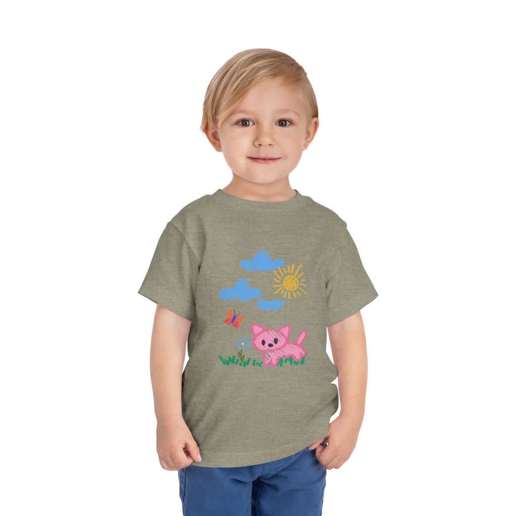Toddler T-Shirt Cat Outside Crayon Drawing