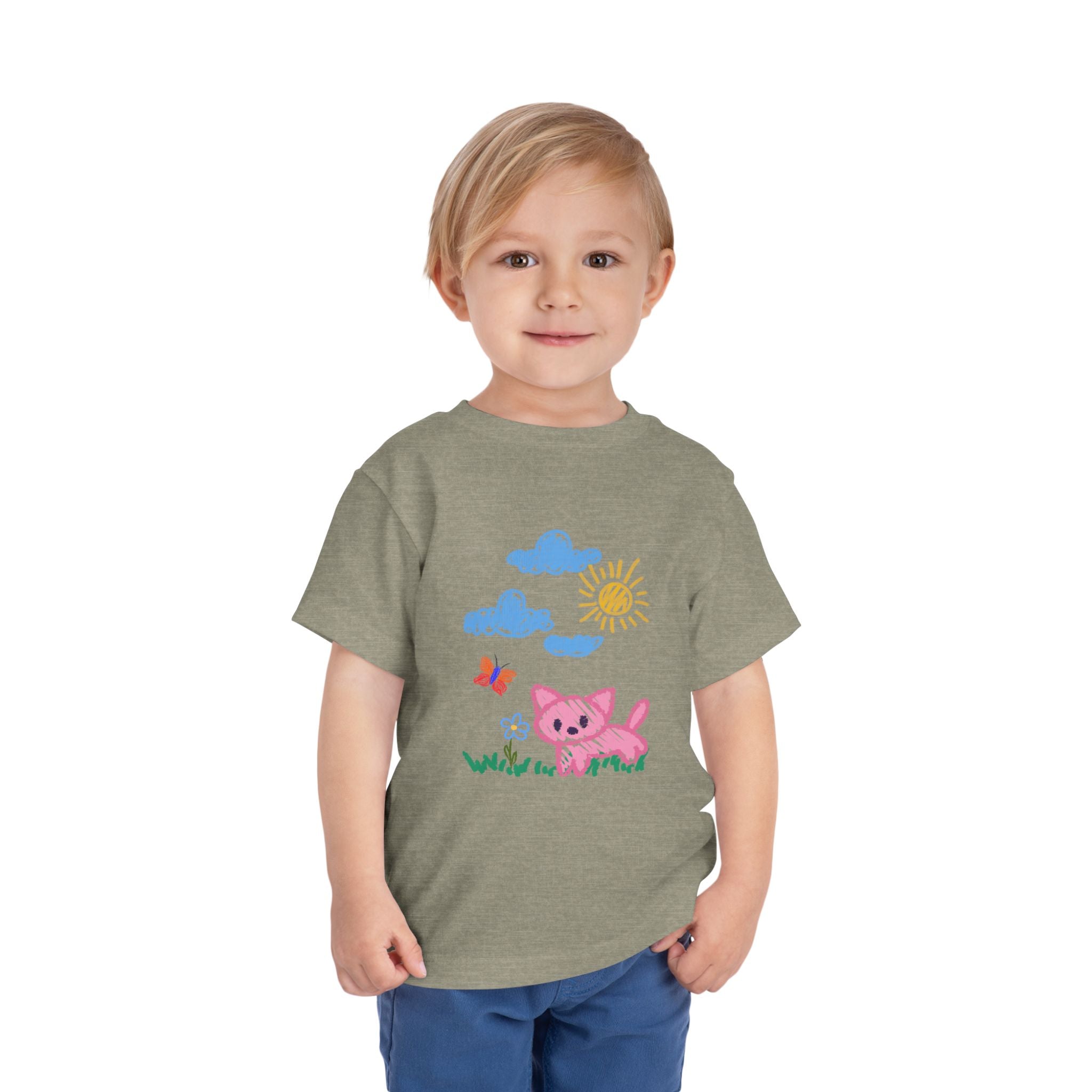 Toddler T-Shirt Cat Outside Crayon Drawing