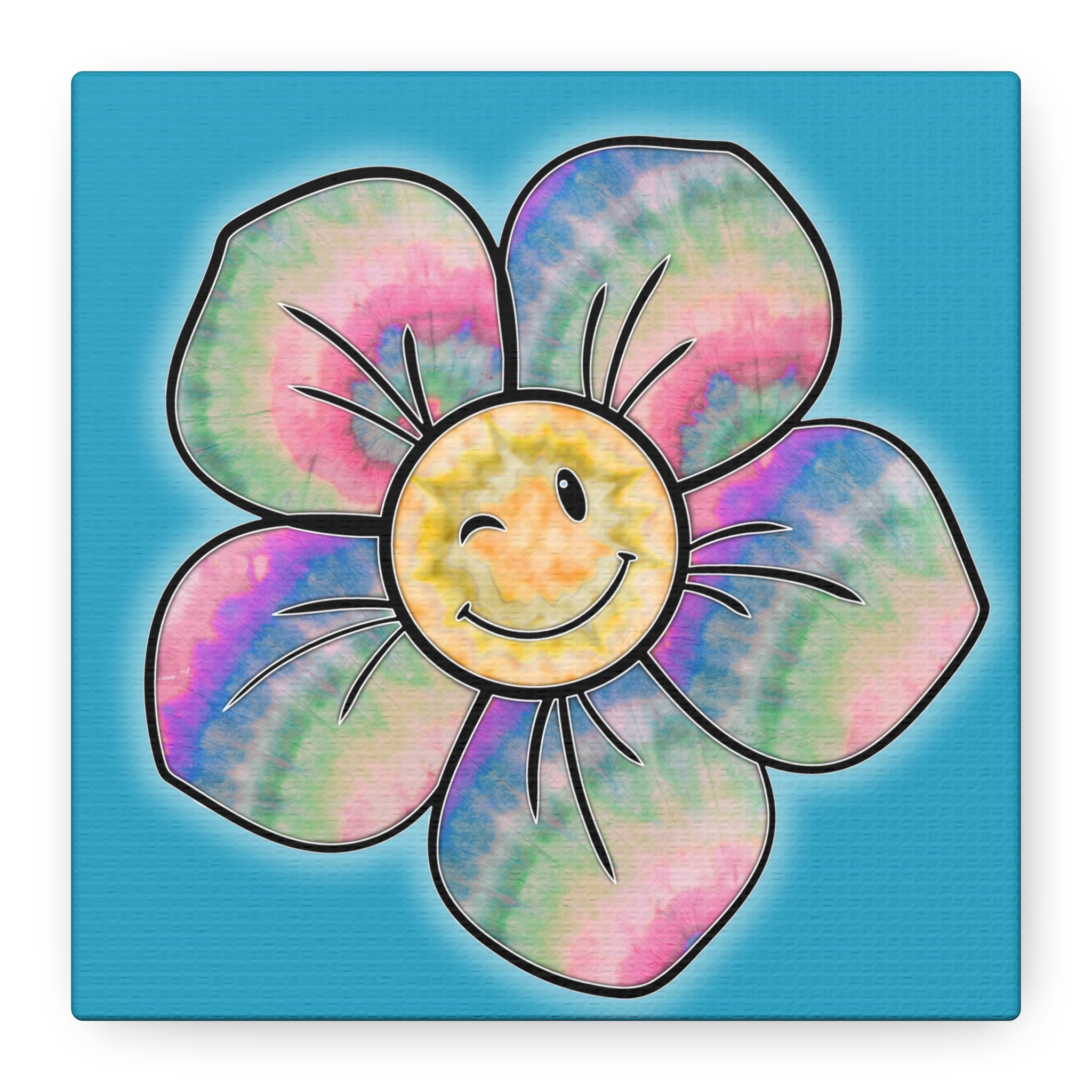 Canvas Print - Psychedelic Flower with Tye-Dye Petals and Winky Face
