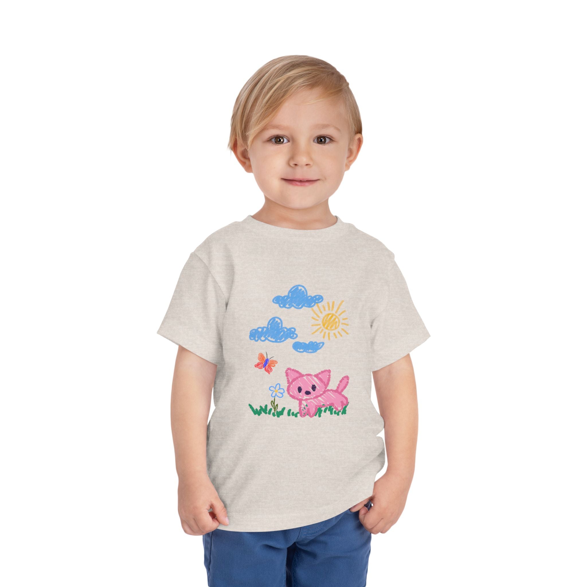 Toddler T-Shirt Cat Outside Crayon Drawing