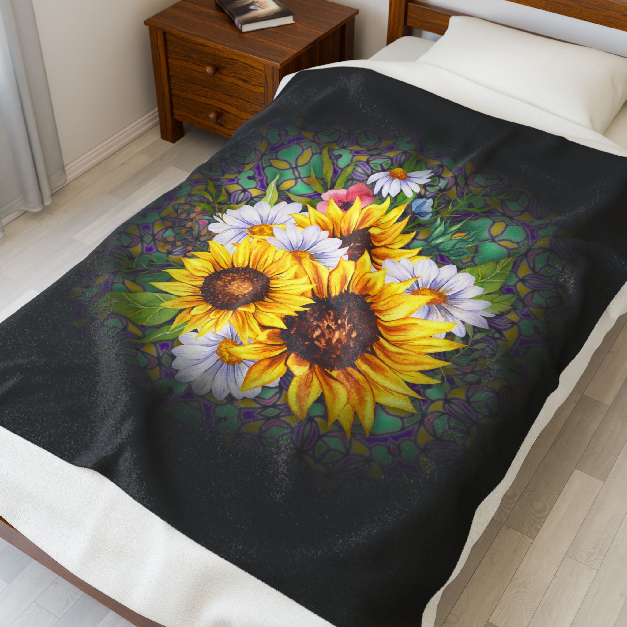 Plush Blanket Sunflowers and Daisies Floral Print