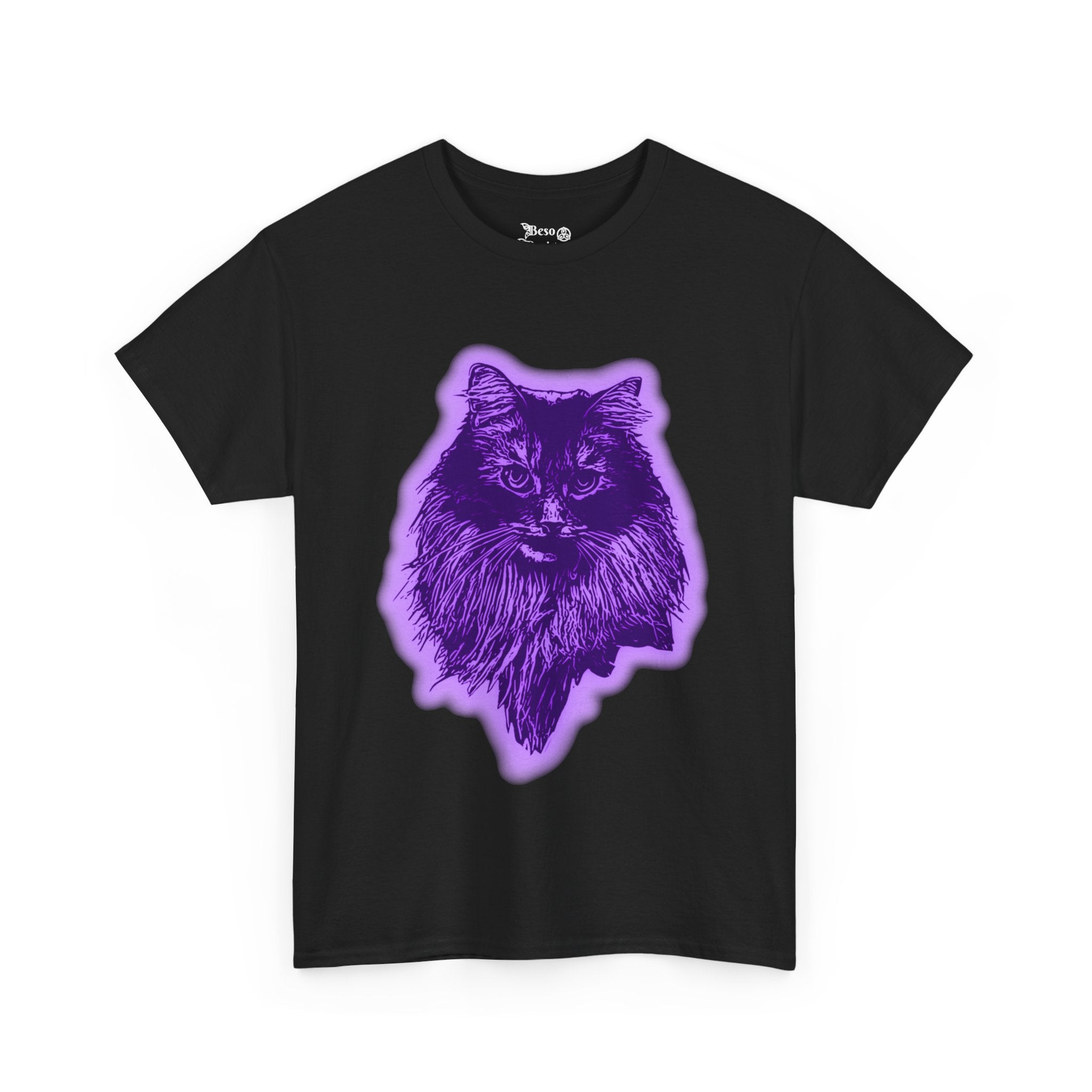 Purple Cat Graphic Tee, Unisex Heavy Cotton Shirt, Animal Lover Gift, Casual Wear, Unique Design, Halloween Apparel
