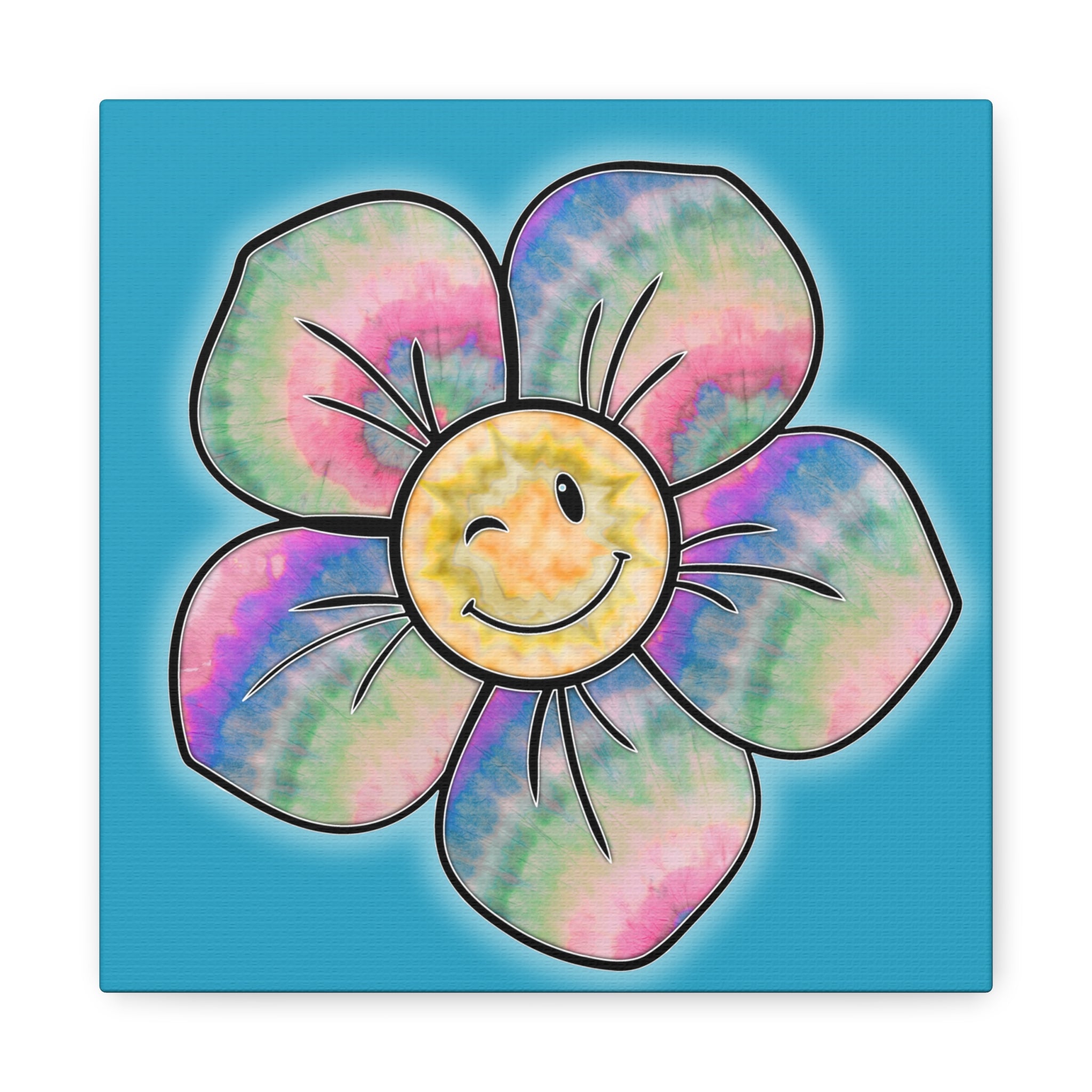 Canvas Print - Psychedelic Flower with Tye-Dye Petals and Winky Face