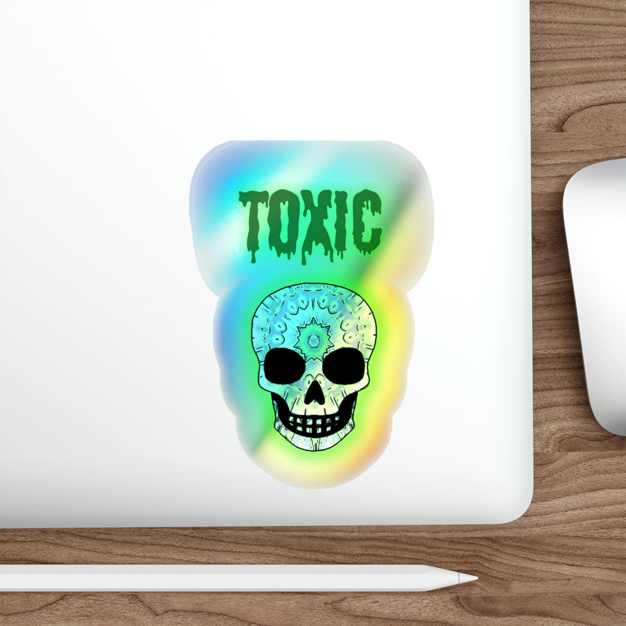 Holographic Skull Stickers, Edgy Die-Cut Stickers for Skateboards, Laptop Decor, Festival Gear, Toxic Vibe Accessories