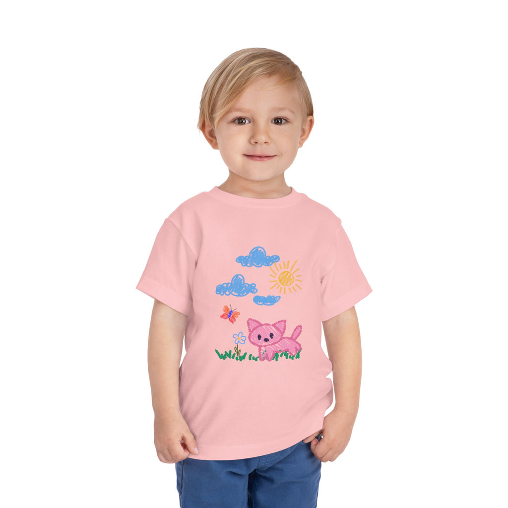 Toddler T-Shirt Cat Outside Crayon Drawing
