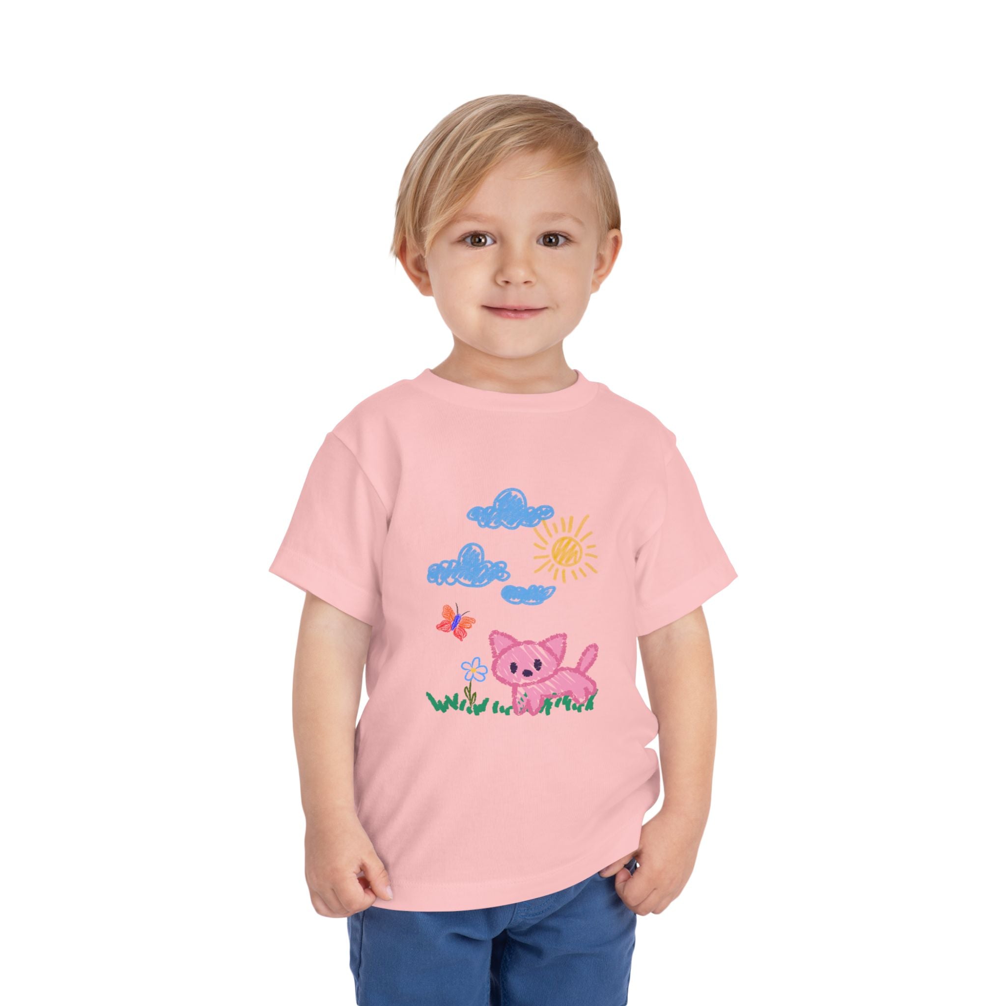 Toddler T-Shirt Cat Outside Crayon Drawing