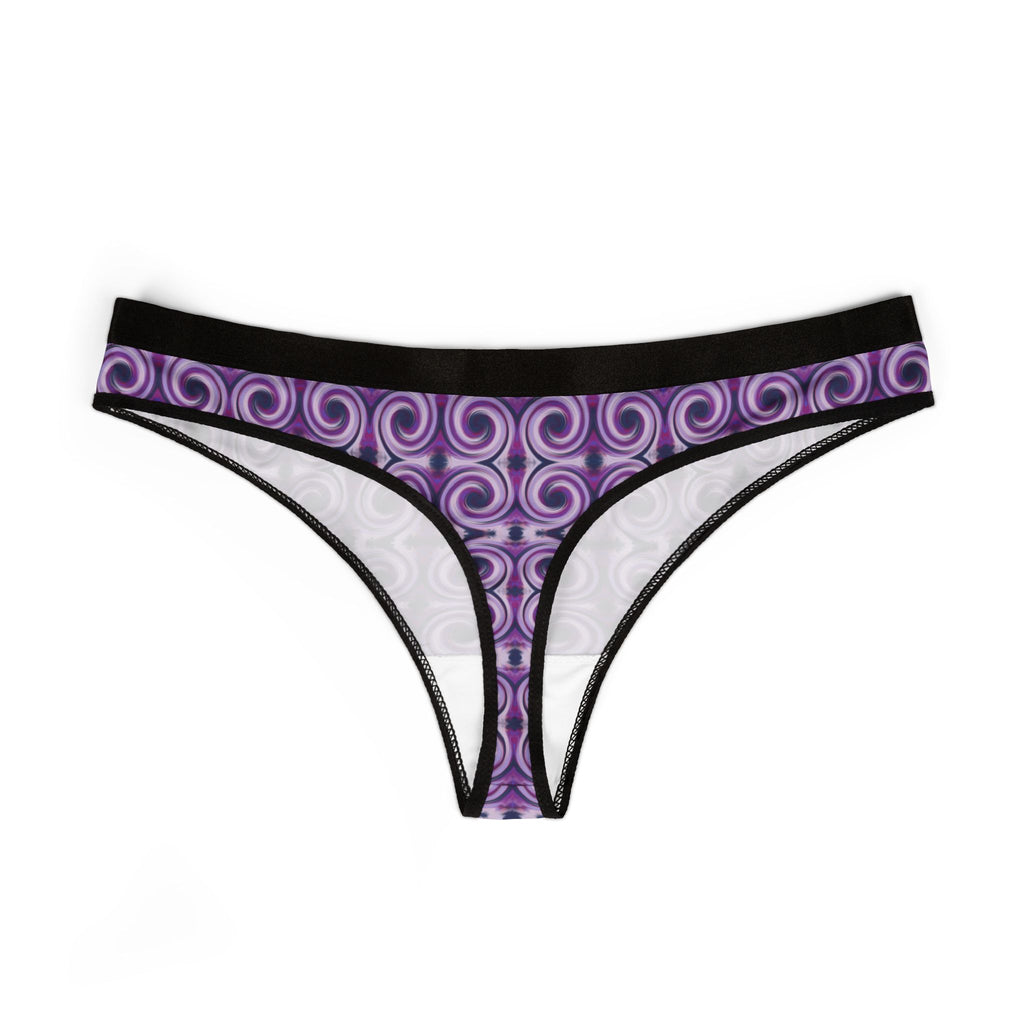 Stylish Women's Thongs, AOP, Purple Swirl Pattern, Comfortable Lingerie, Gift for Her, Everyday Wear, Vibrant Underwear
