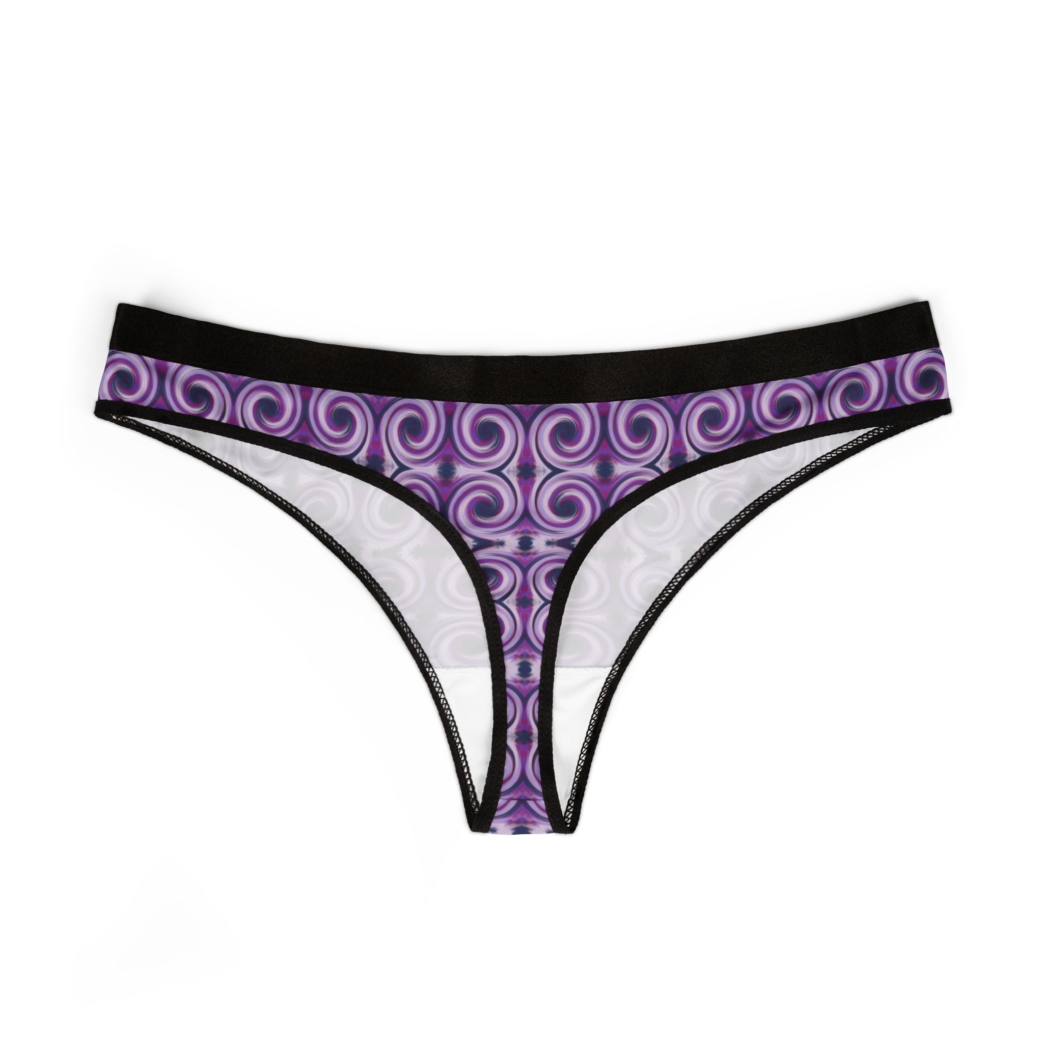 Stylish Women's Thongs, AOP, Purple Swirl Pattern, Comfortable Lingerie, Gift for Her, Everyday Wear, Vibrant Underwear