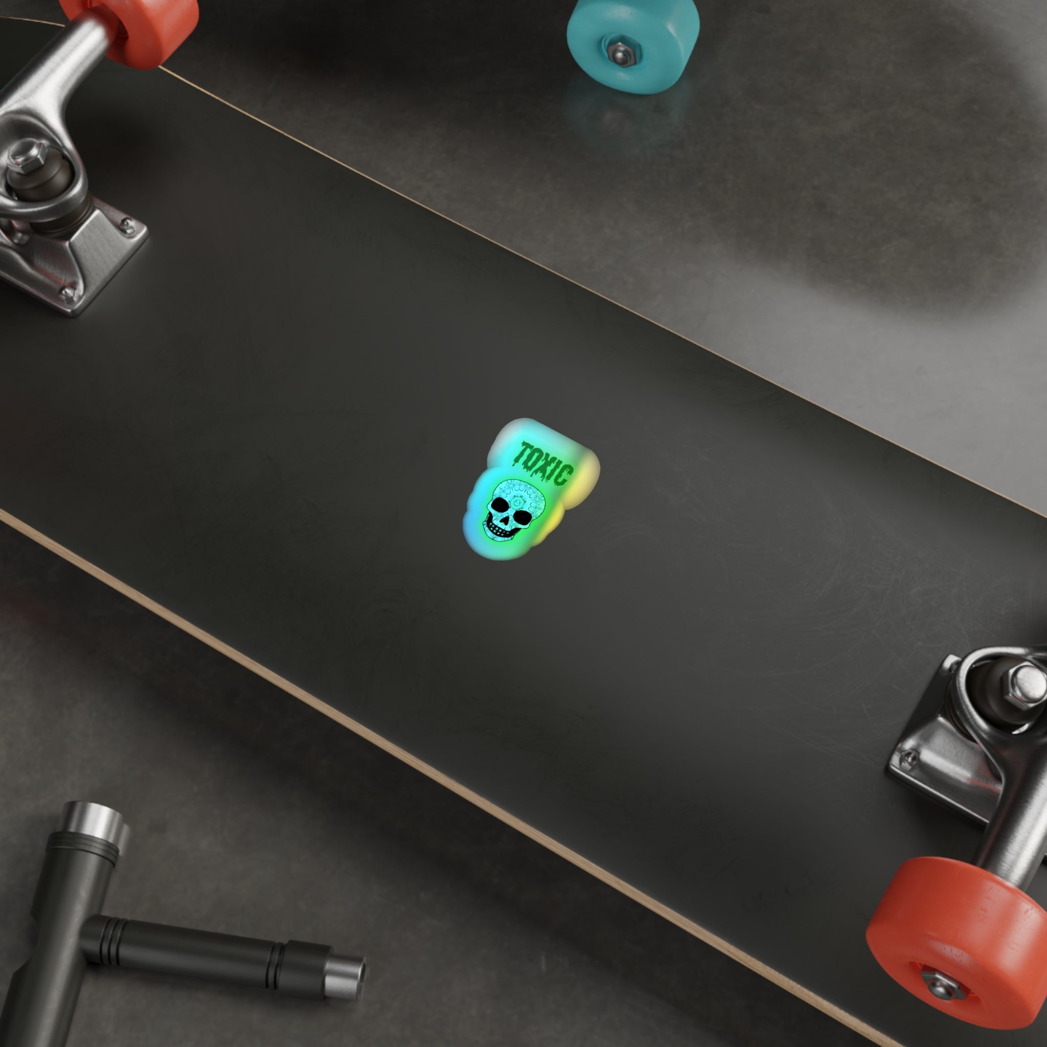 Holographic Skull Stickers, Edgy Die-Cut Stickers for Skateboards, Laptop Decor, Festival Gear, Toxic Vibe Accessories