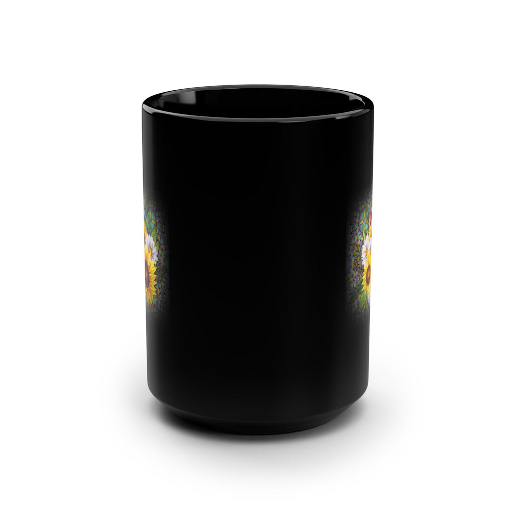 Sunflower Black Mug, 15oz - Floral Coffee Cup for Gardening Lovers, Teacher Gifts, Spring Decor, Perfect for Birthdays and Special Occasions