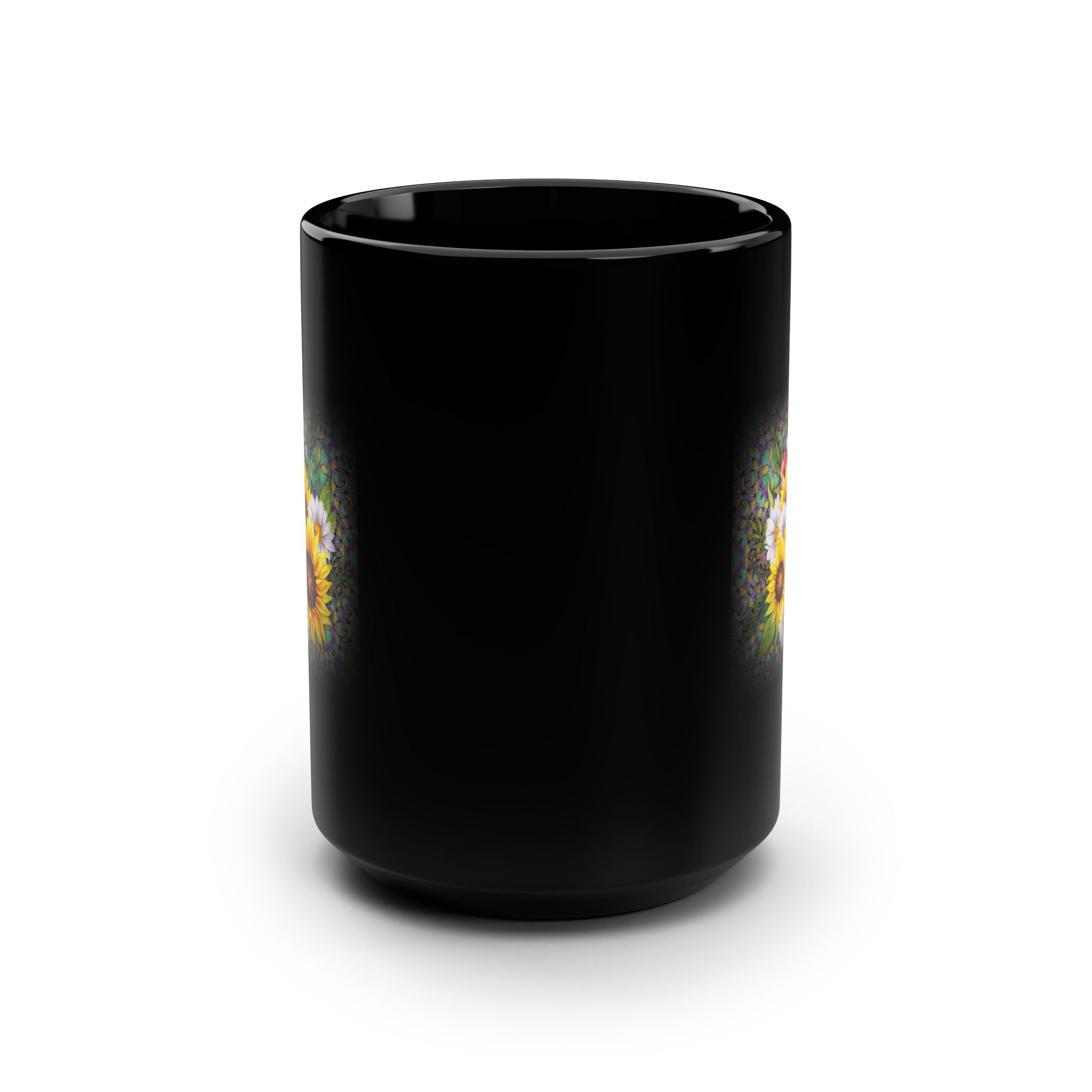 Sunflower Black Mug, 15oz - Floral Coffee Cup for Gardening Lovers, Teacher Gifts, Spring Decor, Perfect for Birthdays and Special Occasions