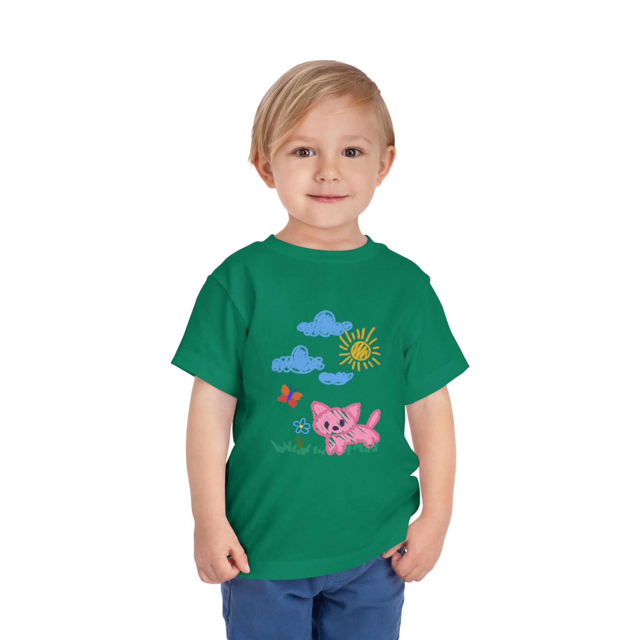 Toddler T-Shirt Cat Outside Crayon Drawing
