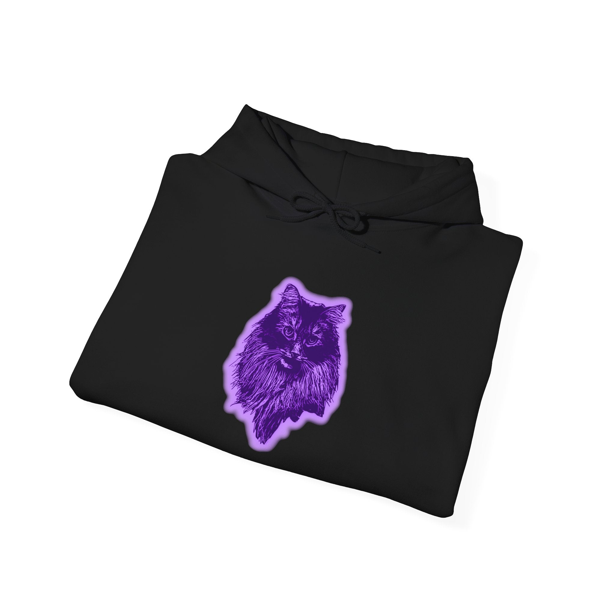 Purple Cat Graphic Hoodie, Unisex Sweatshirt, Cozy Gift for Dog Lovers, Fall Fashion, Birthday Present, Animal Lover Apparel