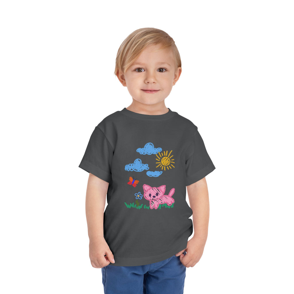 Toddler T-Shirt Cat Outside Crayon Drawing