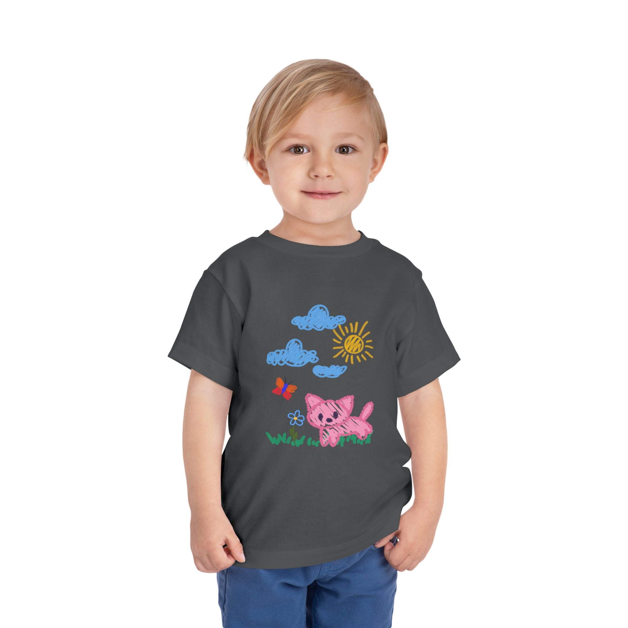 Toddler T-Shirt Cat Outside Crayon Drawing
