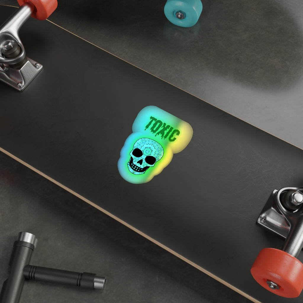 Holographic Skull Stickers, Edgy Die-Cut Stickers for Skateboards, Laptop Decor, Festival Gear, Toxic Vibe Accessories