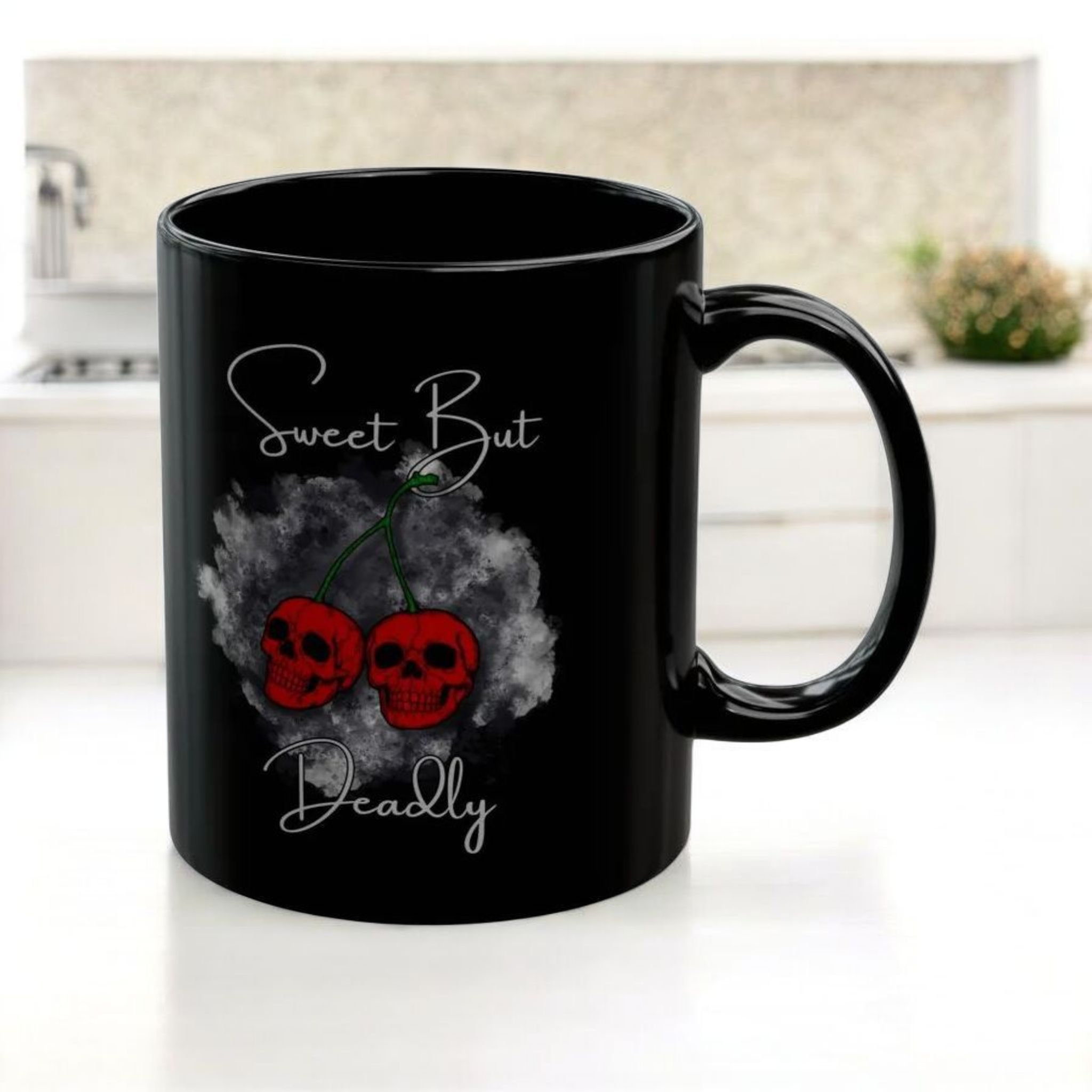 Sweet but Deadly Skull Cherries Mug — Black Ceramic Coffee Cup (11oz, 15oz)