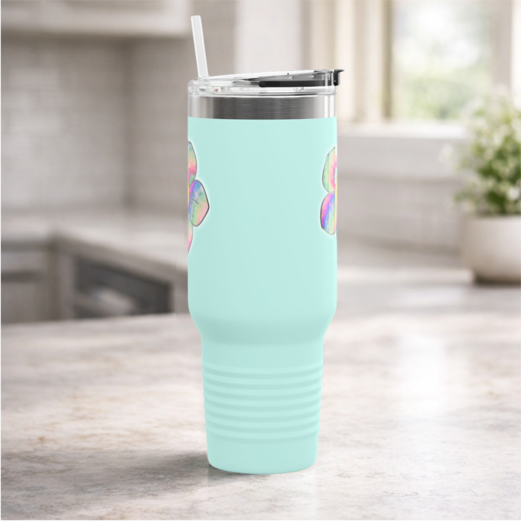 Vibrant Floral 40oz Insulated Travel Mug with Handle & Straw | Colorful Stainless Steel Tumbler | Large Coffee Cup for Travel, Work & Road Trips