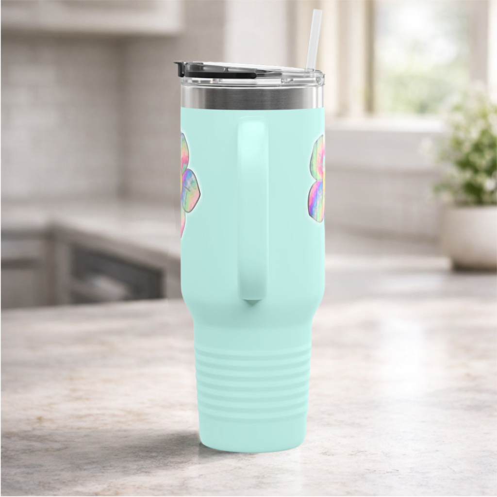 Vibrant Floral 40oz Insulated Travel Mug with Handle & Straw | Colorful Stainless Steel Tumbler | Large Coffee Cup for Travel, Work & Road Trips