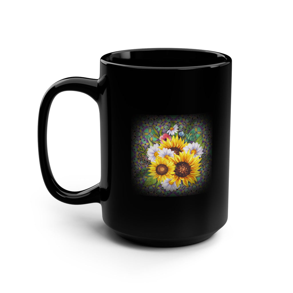 Sunflower Black Mug, 15oz - Floral Coffee Cup for Gardening Lovers, Teacher Gifts, Spring Decor, Perfect for Birthdays and Special Occasions