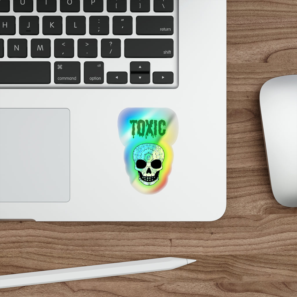 Holographic Skull Stickers, Edgy Die-Cut Stickers for Skateboards, Laptop Decor, Festival Gear, Toxic Vibe Accessories