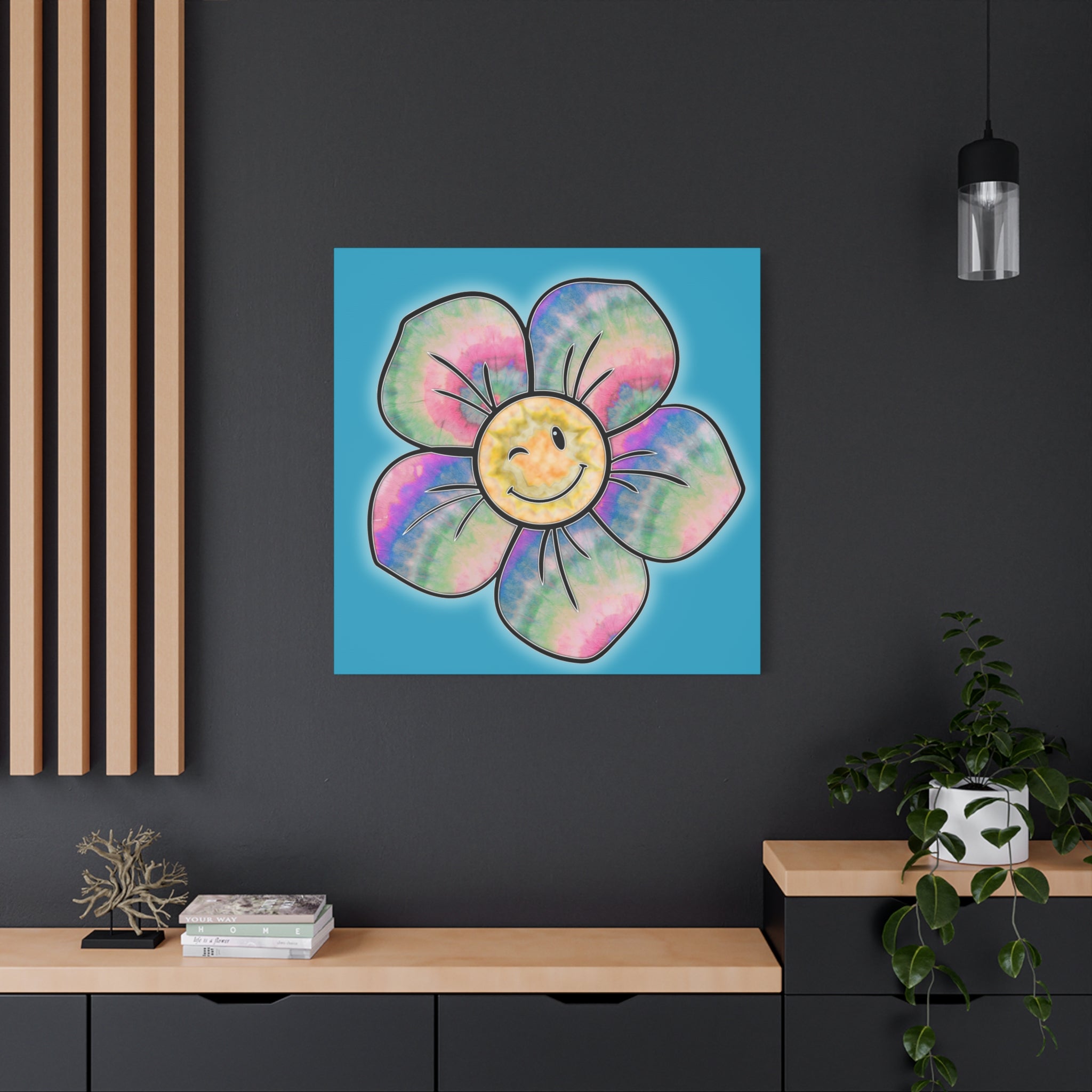Canvas Print - Psychedelic Flower with Tye-Dye Petals and Winky Face
