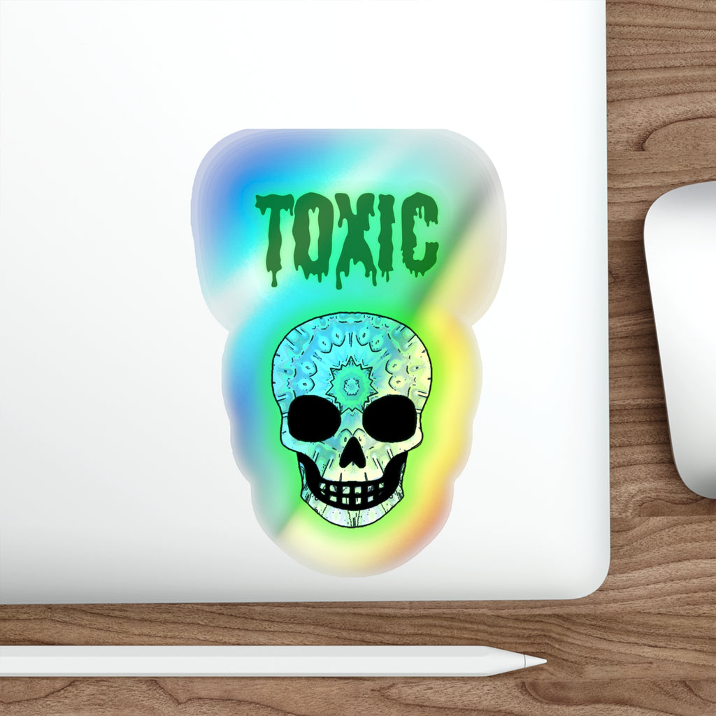 Holographic Skull Stickers, Edgy Die-Cut Stickers for Skateboards, Laptop Decor, Festival Gear, Toxic Vibe Accessories