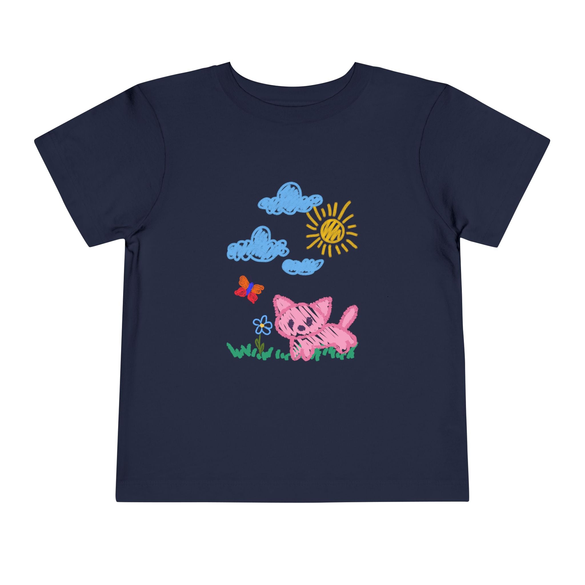 Toddler T-Shirt Cat Outside Crayon Drawing