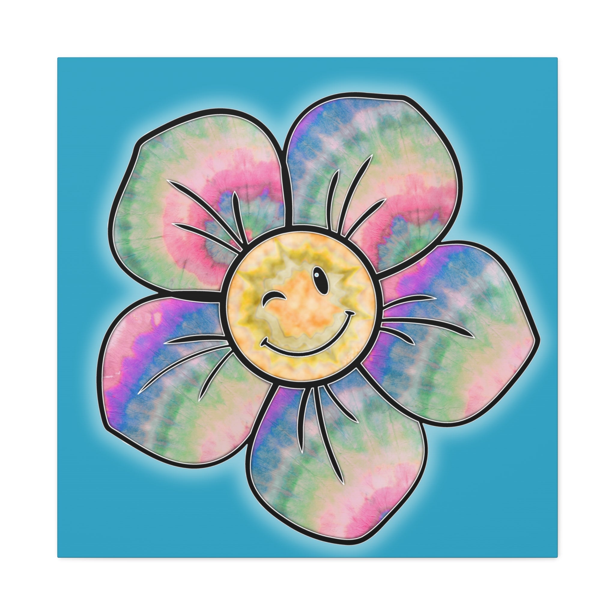 Canvas Print - Psychedelic Flower with Tye-Dye Petals and Winky Face