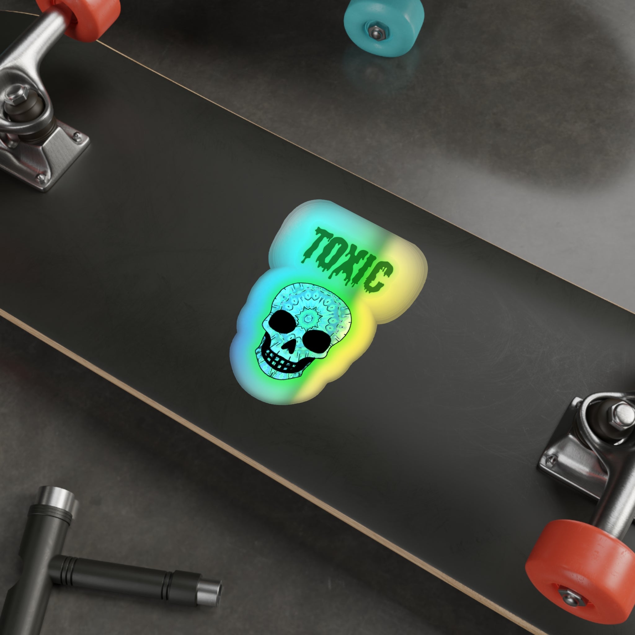 Holographic Skull Stickers, Edgy Die-Cut Stickers for Skateboards, Laptop Decor, Festival Gear, Toxic Vibe Accessories