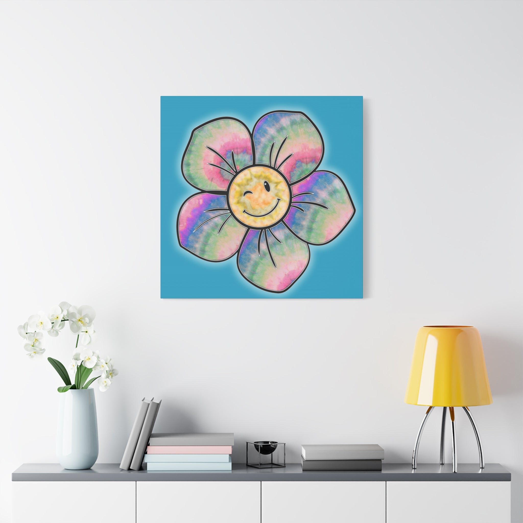Canvas Print - Psychedelic Flower with Tye-Dye Petals and Winky Face