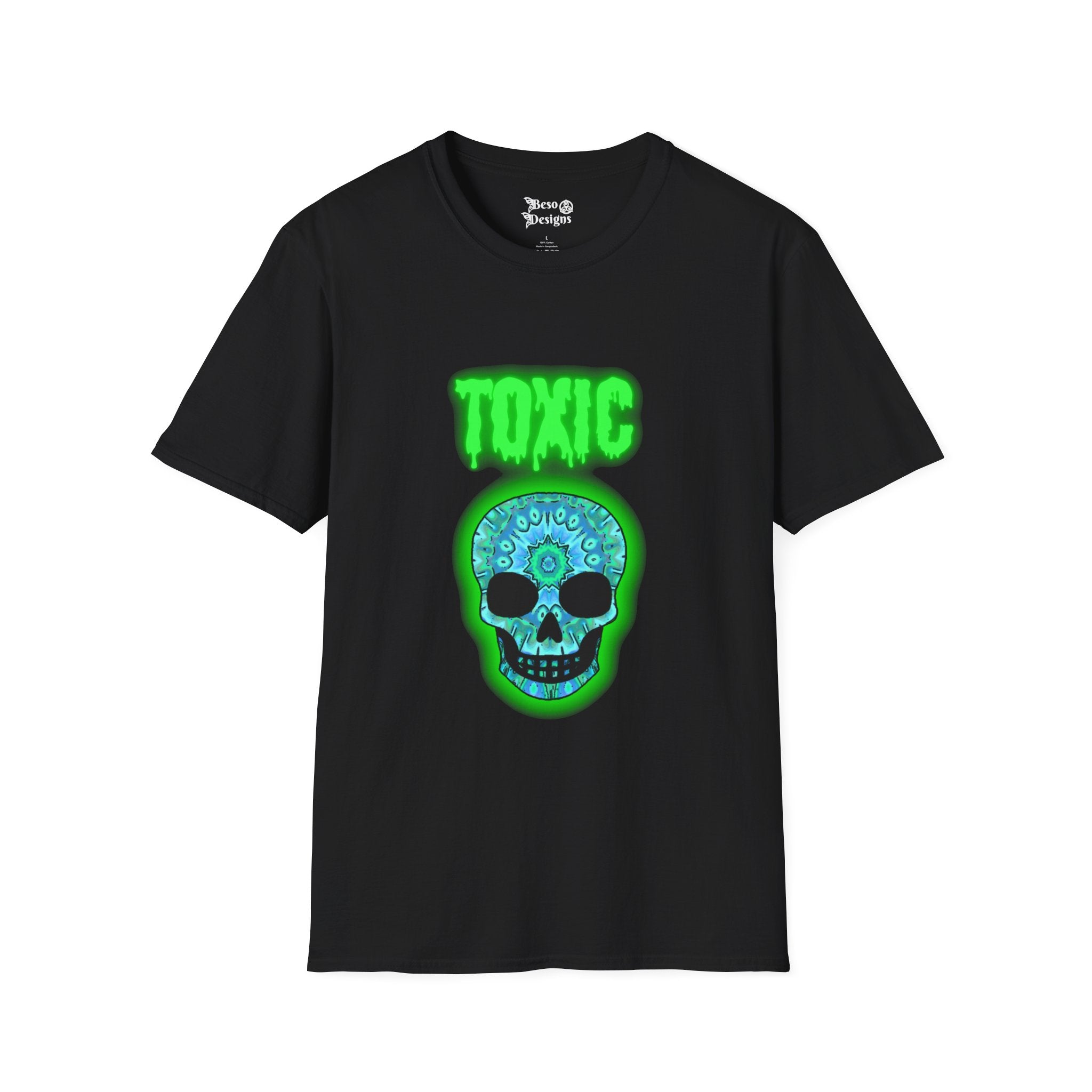 Toxic Skull Graphic Tee, Unisex Softstyle T-Shirt, Halloween Apparel, Edgy Streetwear, Gift for Him or Her