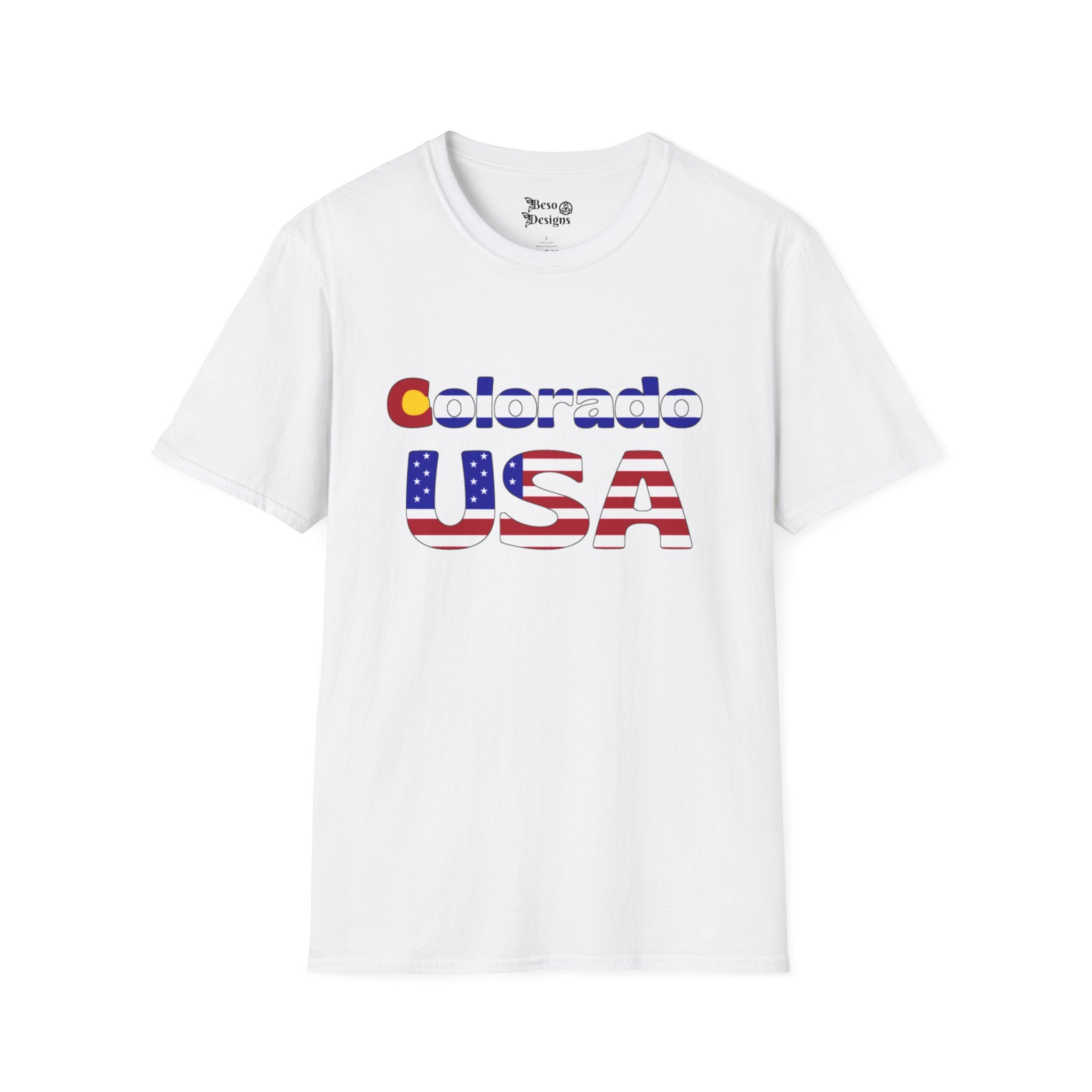Colorado USA Patriotic T-Shirt | Unisex Softstyle Tee | Perfect for Independence Day, Travel, Gifts, & Casual Wear